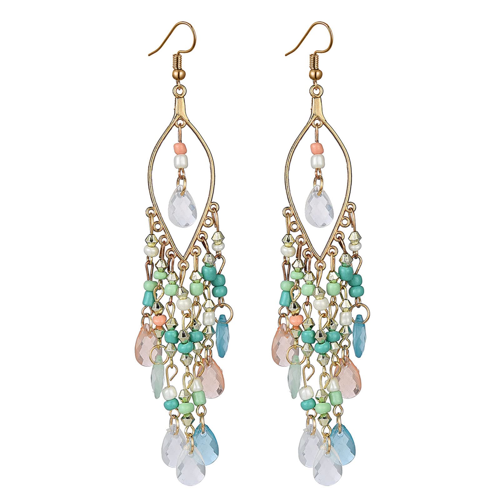 Bohemian Beaded Tassel Drop Earrings for Women - Handmade Seed Bead Tribal Dangle Earrings with Multicolor Crystal Accents | Perfect for Festivals, Parties and Boho Fashion Accessories