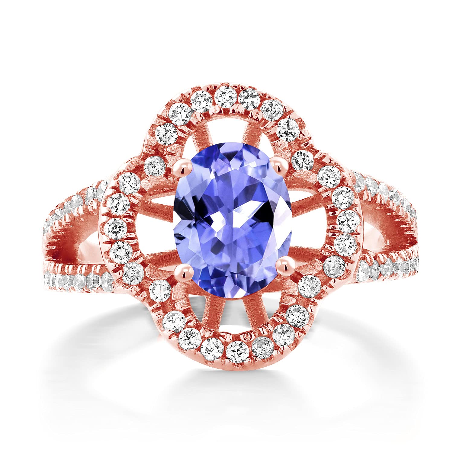 1.53 Ct Oval Blue Tanzanite Ring in 18K Rose Gold Plated Silver - Gem Stone King | Elegant Jewelry for Weddings, Anniversaries & Special Occasions