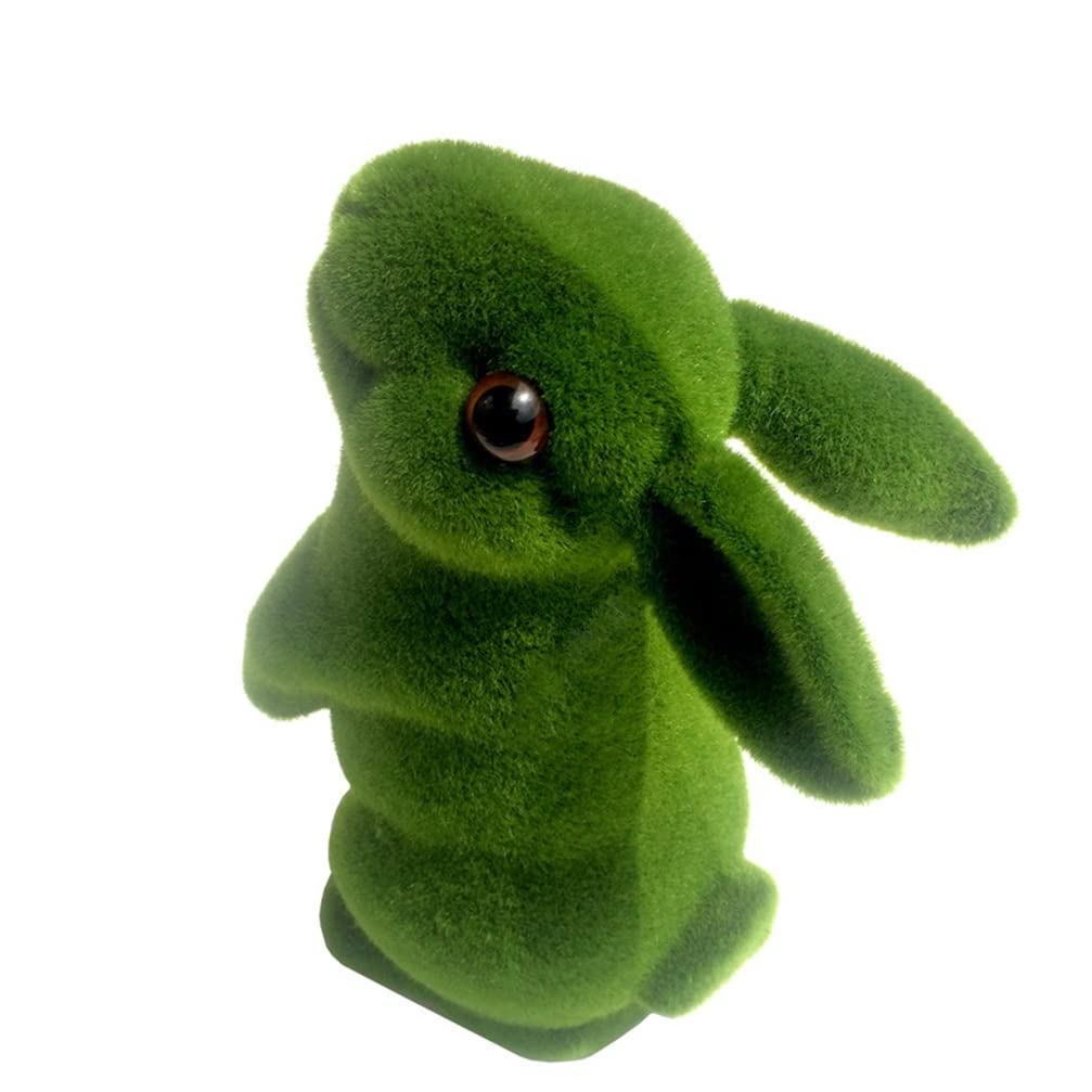 HoTRA 2 Pack Flocked Furry Easter Bunny Figurines - Artificial Moss Rabbits for Easter Decor, Home Garden Ornament, Spring Party Centerpiece - Perfect for Indoor/Outdoor Decorations and Holiday Gift Giving