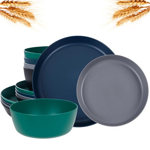 Black,Drak Grey,Dark Green and Dark Blue Wheat Straw Plates and Bowls