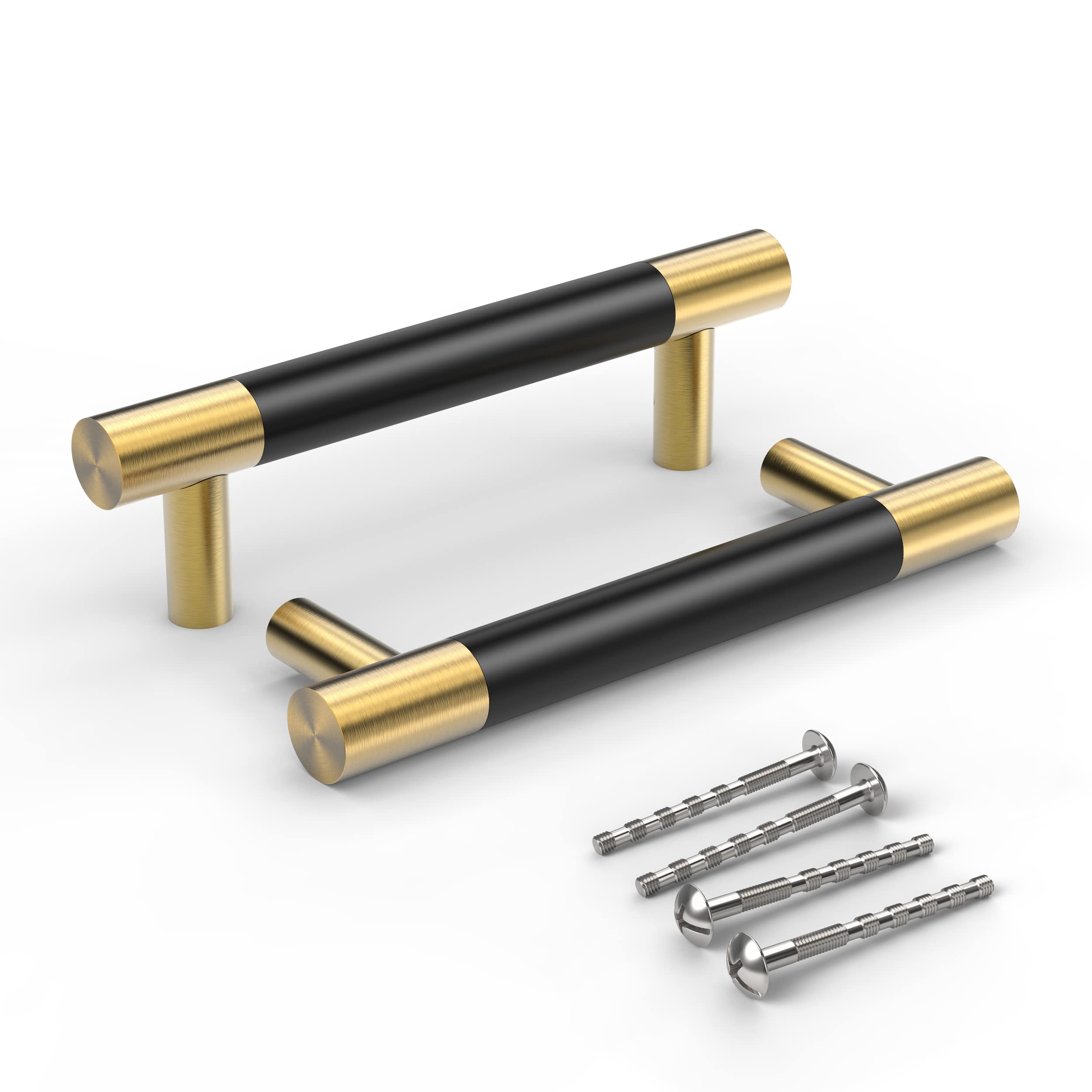 Brushed Gold Cabinet Knobs - Matte Black Handles for Kitchen & Dresser (3