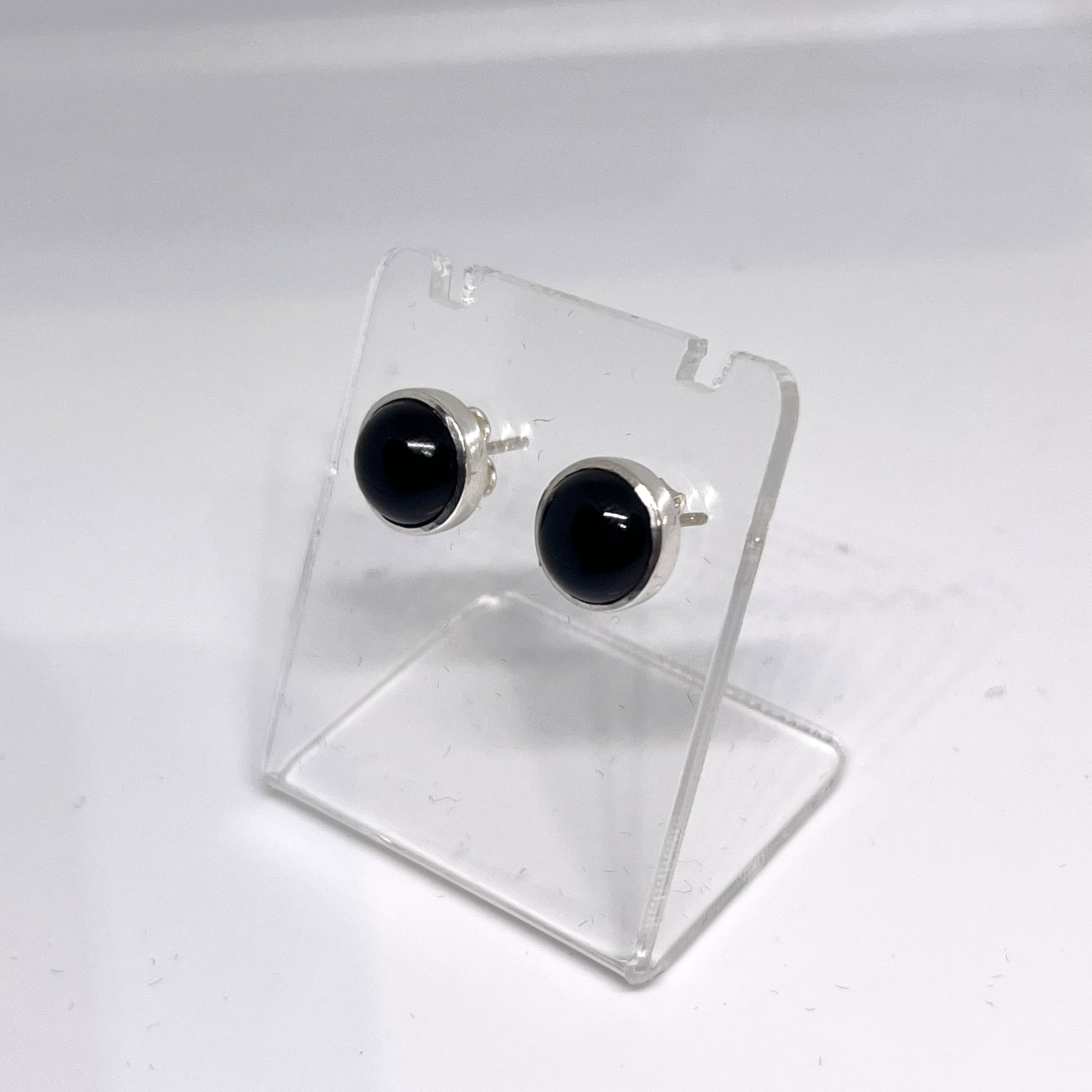8mm Round Cabochon Bezel Set Stud Earrings - PSE019 | Dainty Jewelry for Everyday Wear, Gift for Her, Women's Fashion Accessories