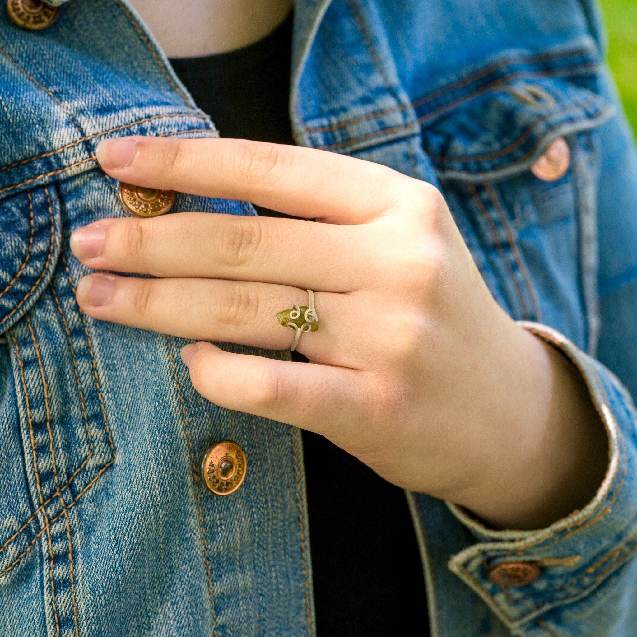 14K Gold Filled Raw Green Peridot Adjustable Ring for Women | Boho Chic Jewelry Gift for Birthday, Anniversary & Everyday Wear
