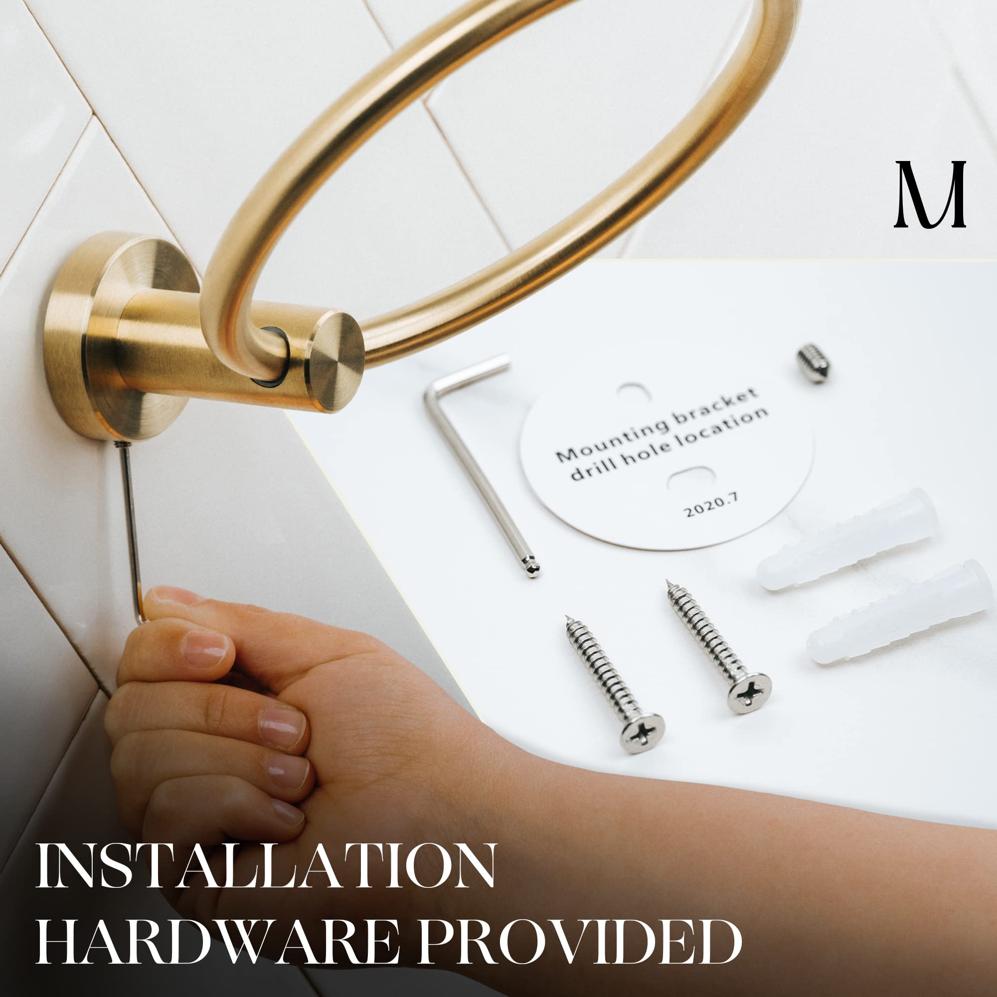 Marmolux Acc Brushed Gold Towel Ring - Modern Stainless Steel Bathroom Towel Holder - Round Hand Towel Hanger for Bathroom, Kitchen & Guest Room Decor
