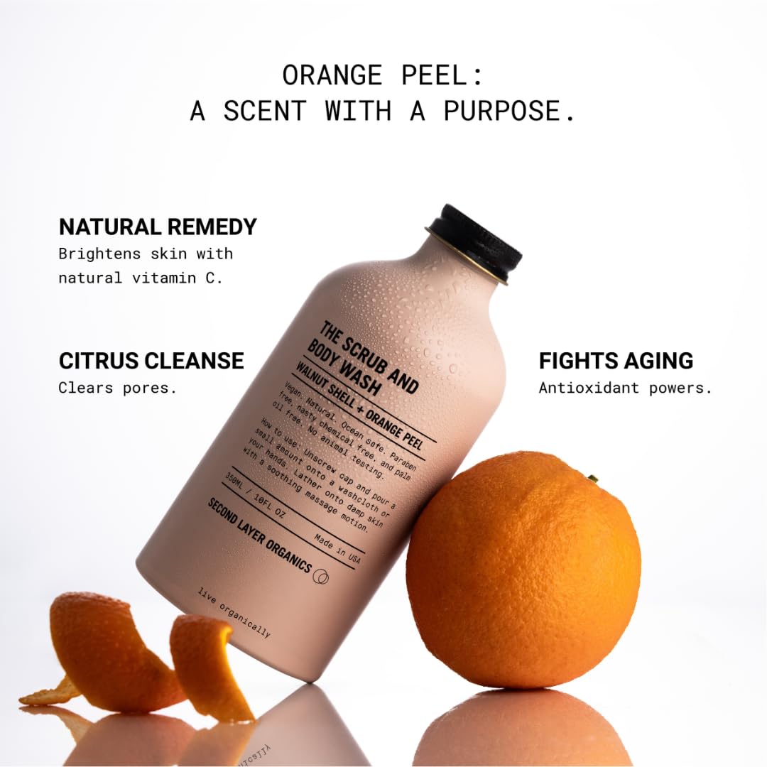 All Natural Body Scrub 10oz - Exfoliating Body Wash with Walnut Shells & Orange Peel - Nourishing Cleanser for Smooth Skin - Vegan & Organic Body Care - Includes Organic Loofah | Perfect for Spa Day, Dry Skin Treatment & At-Home Self Care Routine