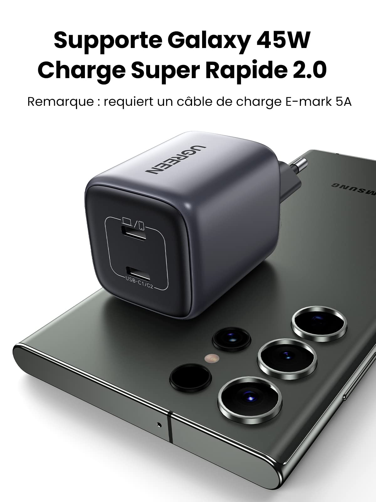 UGREEN Nexode 45W GaN II Fast Charger with 2 USB-C Ports - Compatible with iPhone 16/15/14/13/12/11, Galaxy S24/S23, Pixel 9/8/7, iPad & MacBook - Perfect for Travel, Office & Home Charging