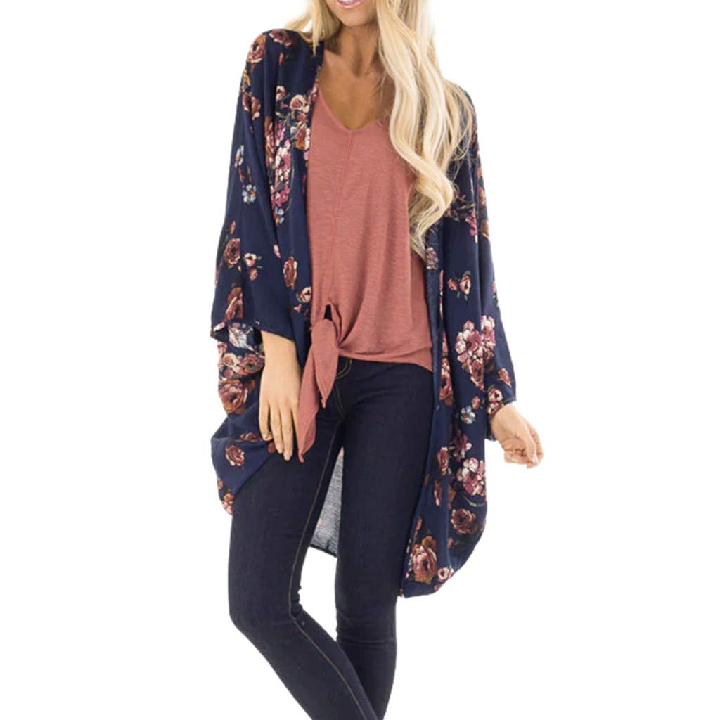 Women's Floral Print Chiffon Blouse Long Sleeve Cardigan Tops - Elegant Spring/Summer Office Wear & Casual Outfit