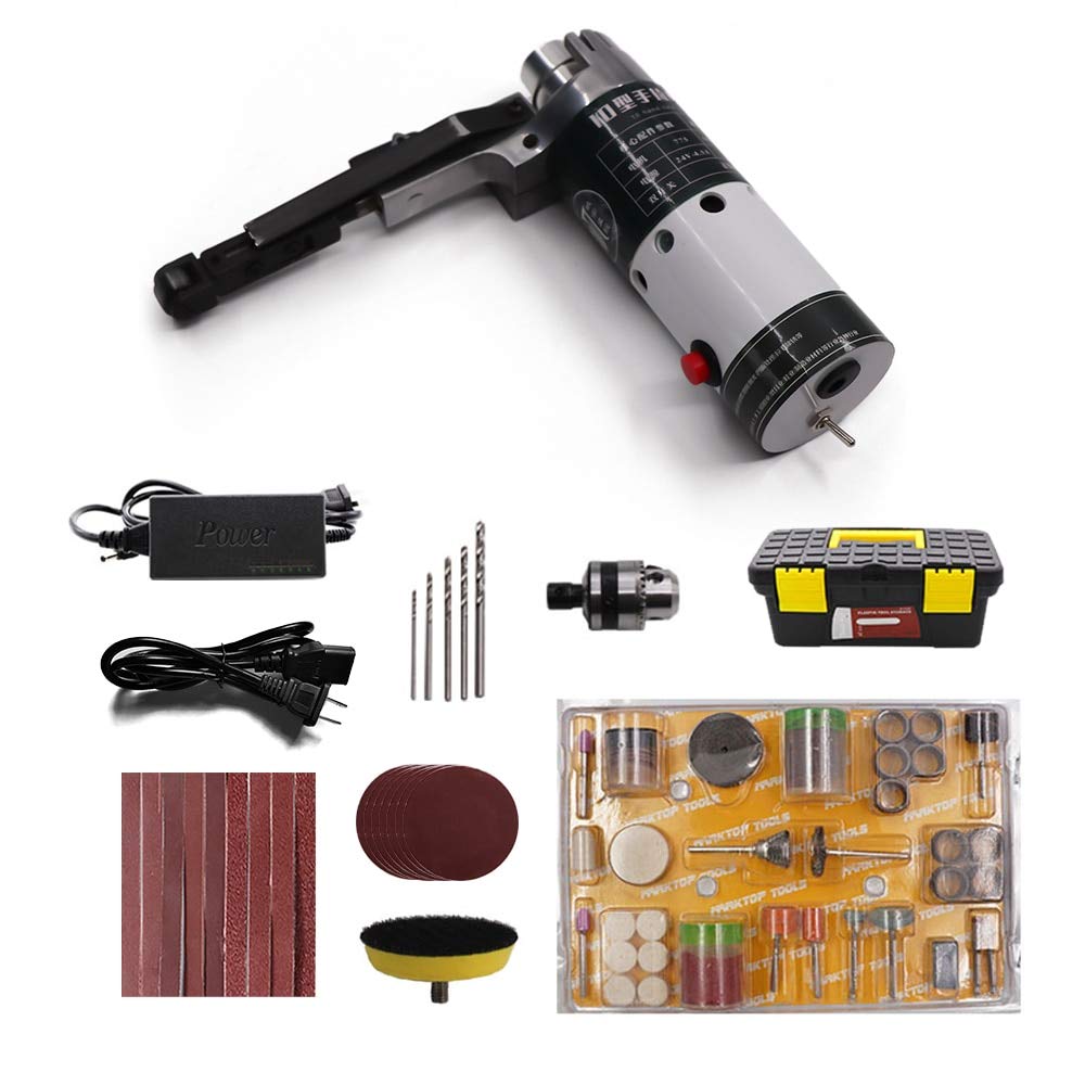 16PCs Electric Belt Sander Kit - Handheld Power Sander with 10 Sanding Belts & 5 Grinding Heads - Portable Wood Metal Polisher for DIY Projects - Includes Storage Case (US Plug) - Perfect for Woodworking, Metal Finishing & Home Renovation