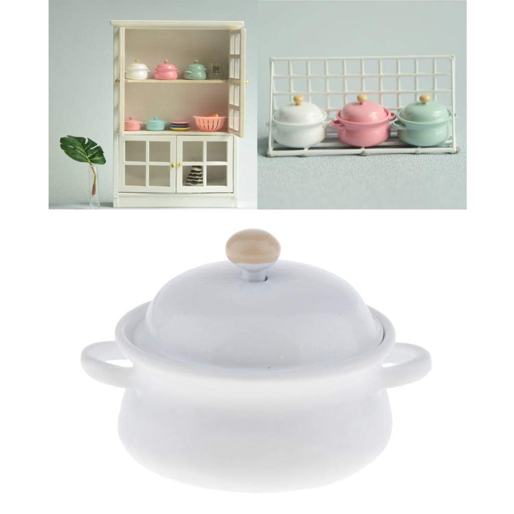 1:12 Scale Miniature Dollhouse Soup Pot with Lid - White Ceramic Kitchen Decor Accessory for Dollhouse, DIY Crafts, and Collectible Displays