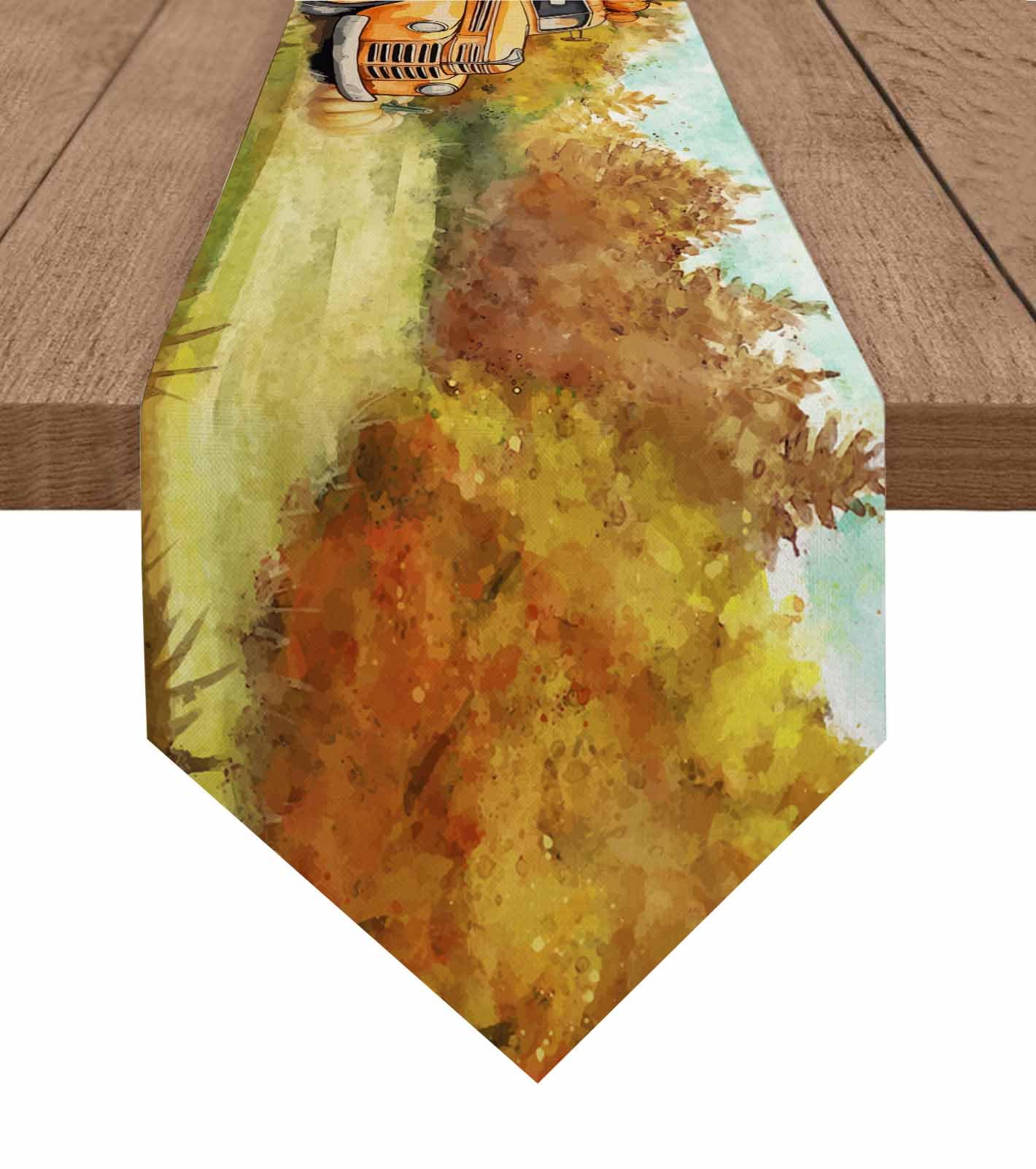 108 Inch Washable Linen Fall Thanksgiving Table Runner - Orange Truck Pumpkin Design for Farmhouse Dining, Kitchen Decor, Holiday Party & Dresser Scarf | Perfect for Autumn Gatherings, Thanksgiving Dinner & Seasonal Home Decoration
