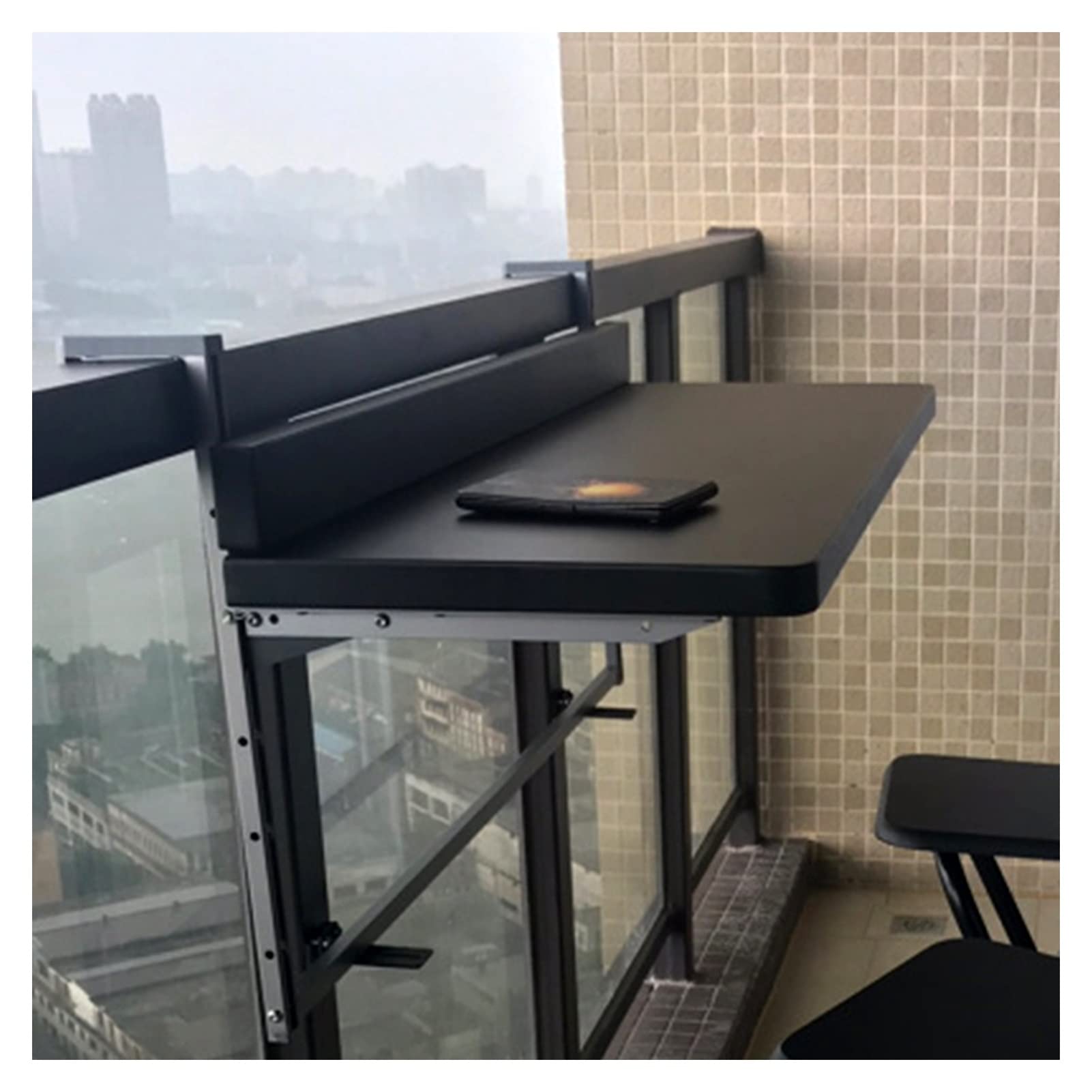 **Balcony Hanging Table - Floating Aluminum Waterproof Drop Leaf Desk with Bracket - Foldable Dining Table for Home, Patio & Small Spaces - Height Adjustable (Black, 80x40cm) - Perfect for Outdoor Dining, Reading & Relaxing**