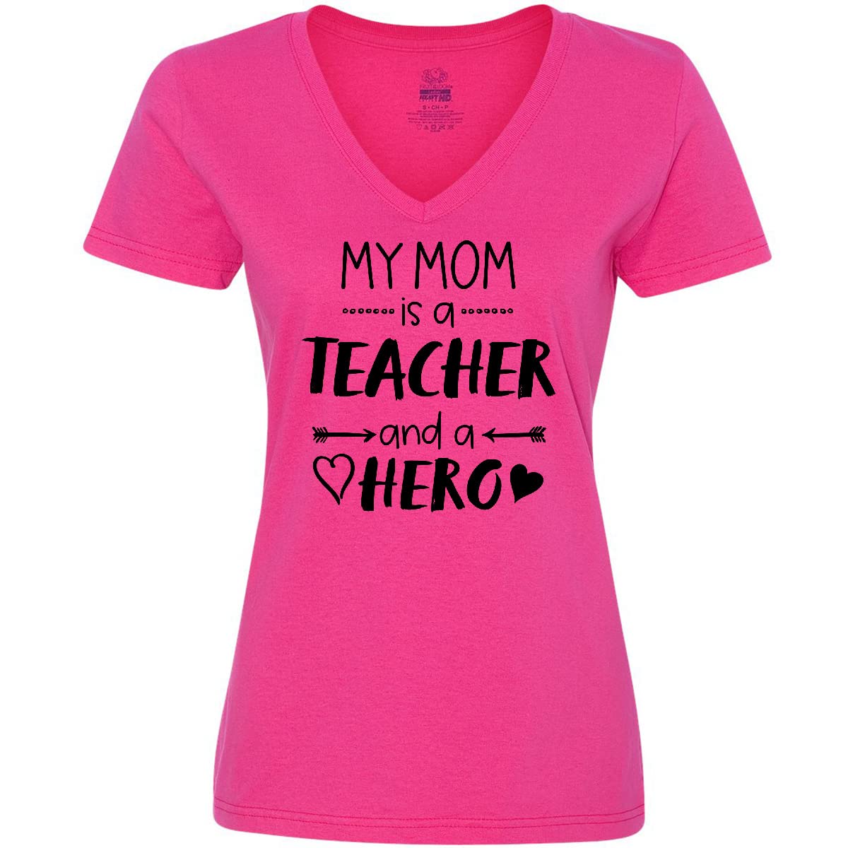 My Mom is a Teacher & Hero Women's V-Neck T-Shirt - Soft Cotton Tee for Teacher Appreciation Gifts & Mother's Day