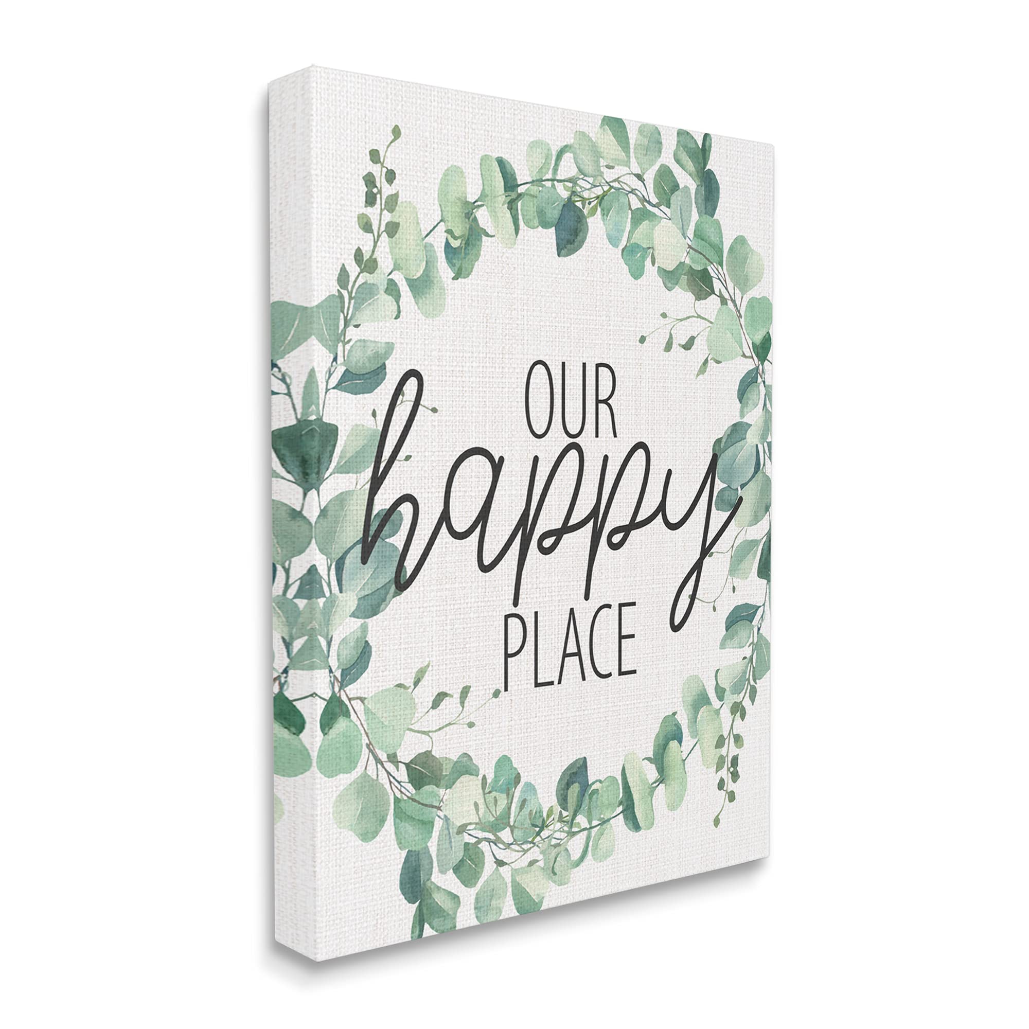 Stupell Industries 'Our Happy Place' Greenery Eucalyptus Wreath Canvas Wall Art - 36