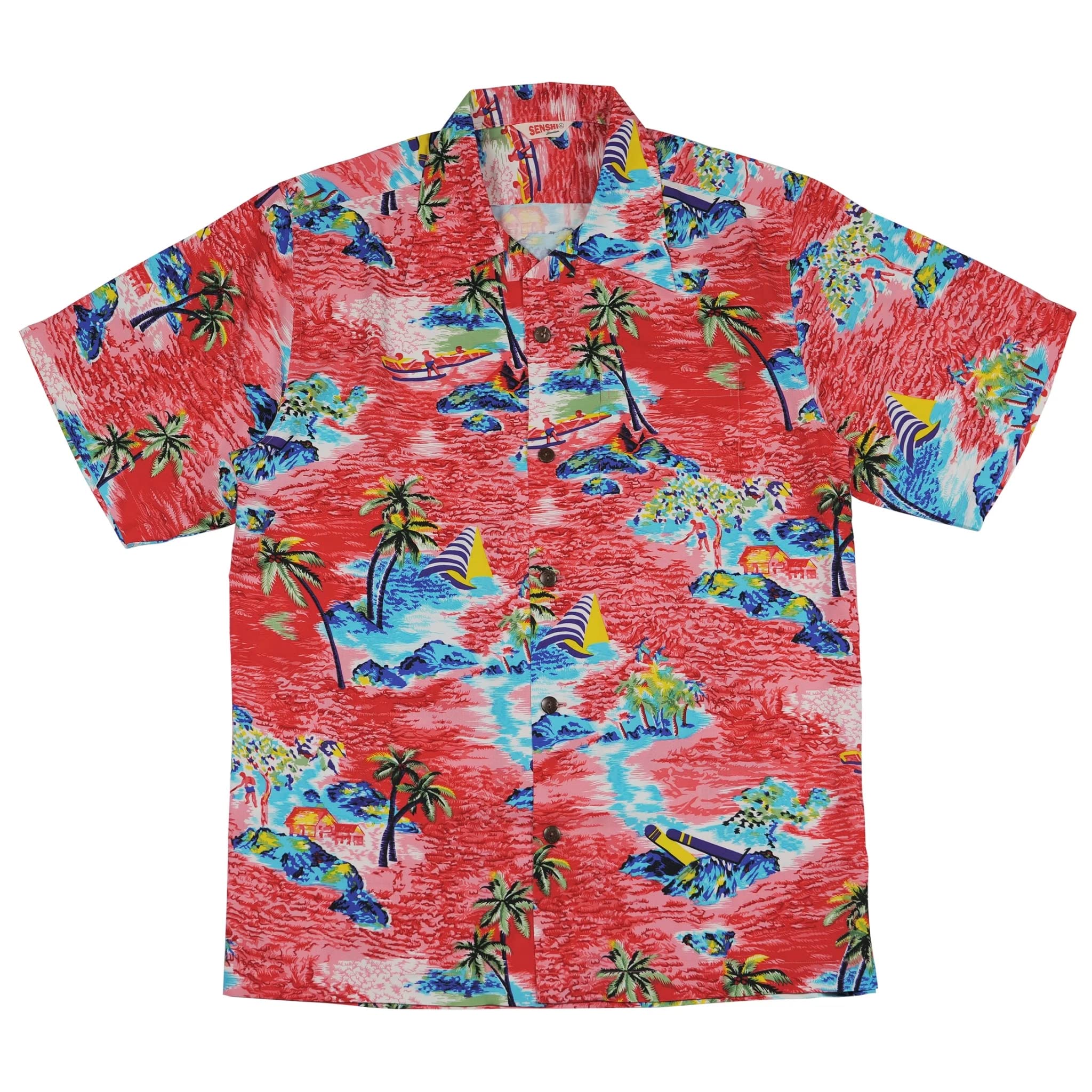 Sun Surf True Romance Hawaiian Shirt for Men - Red Aloha Shirt with Palm Tree Print, Short Sleeve Button Down Casual Shirt (Large) - Perfect for Beach Vacation, Summer Party & Tropical Getaways