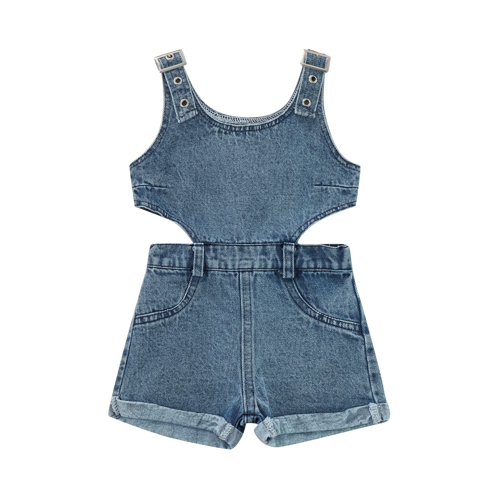 Denim Overalls for Baby Girls - Square Neck Sleeveless Romper with Hollow Out Design | Summer Toddler Shorts Outfit for Playdates & Outdoor Adventures