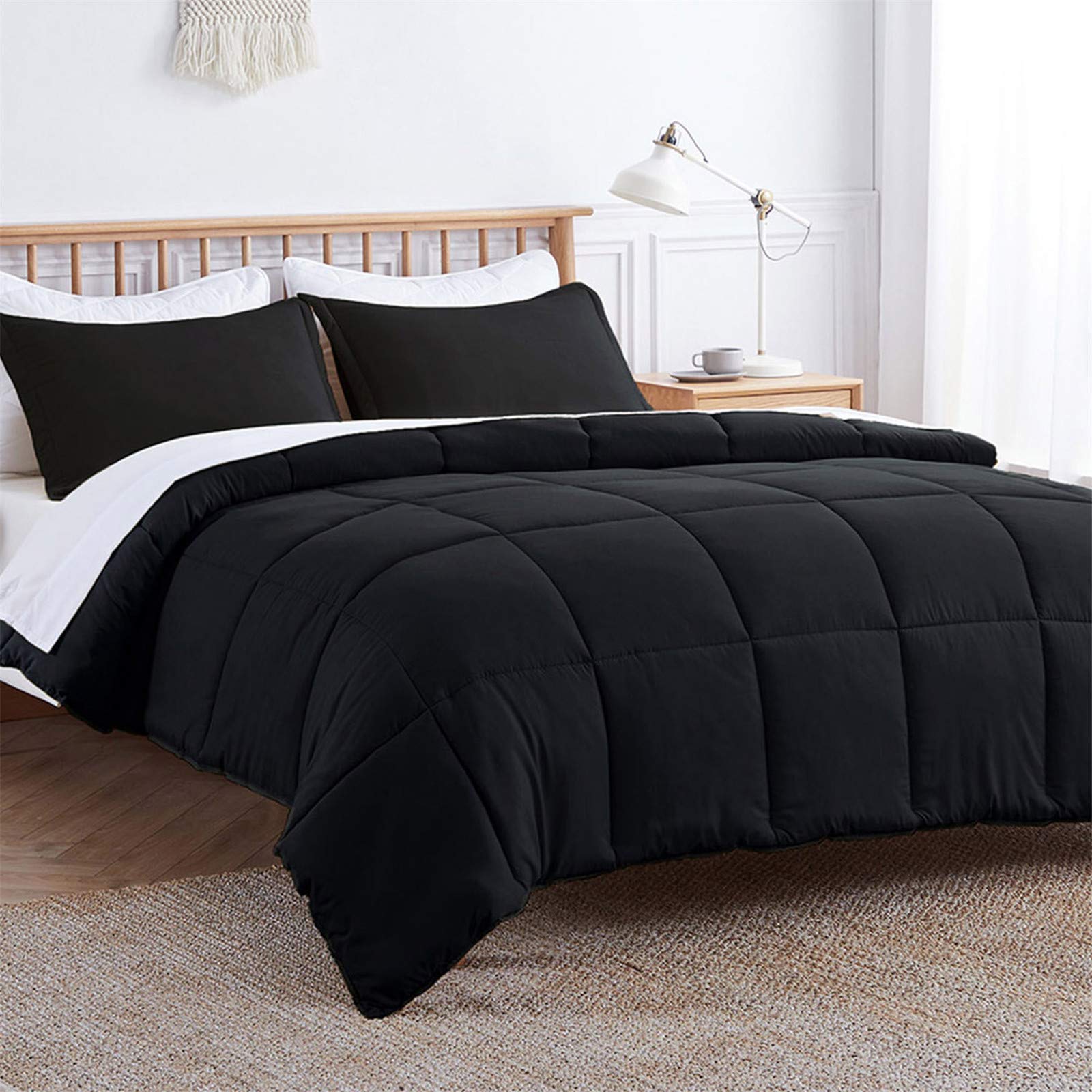 VEEYOO Twin Comforter Set - Ultra Soft Lightweight Black Reversible Comforter with Corner Tabs, Down Alternative Bedding for All Seasons | Perfect for Kids Rooms, Guest Beds & Dorm Comfort | Warm & Breathable Twin Size Comforter