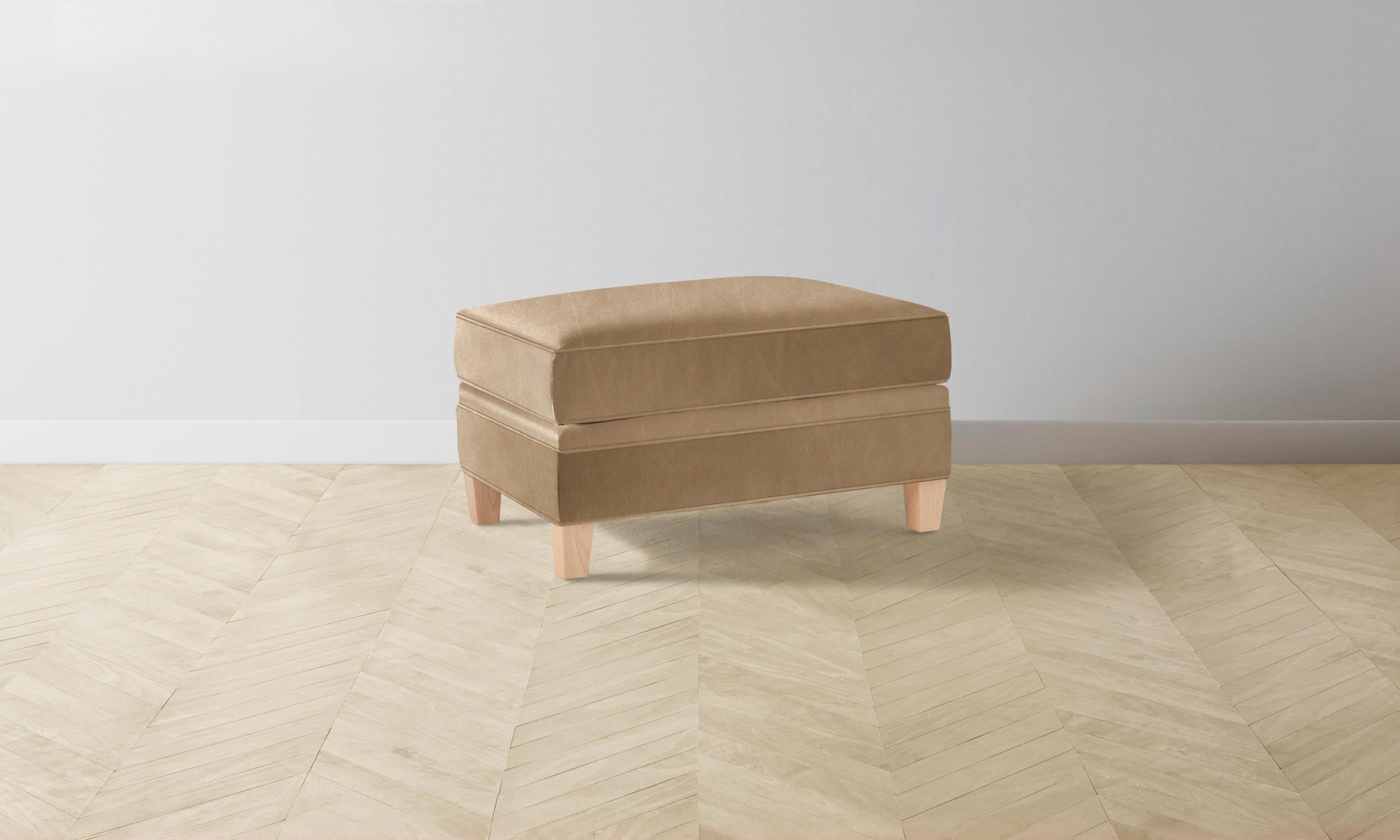 Premium Carmine Ottoman with Tuscan Leather in Camel Color - Perfect for Living Room, Bedroom, or Office Footrest and Extra Seating