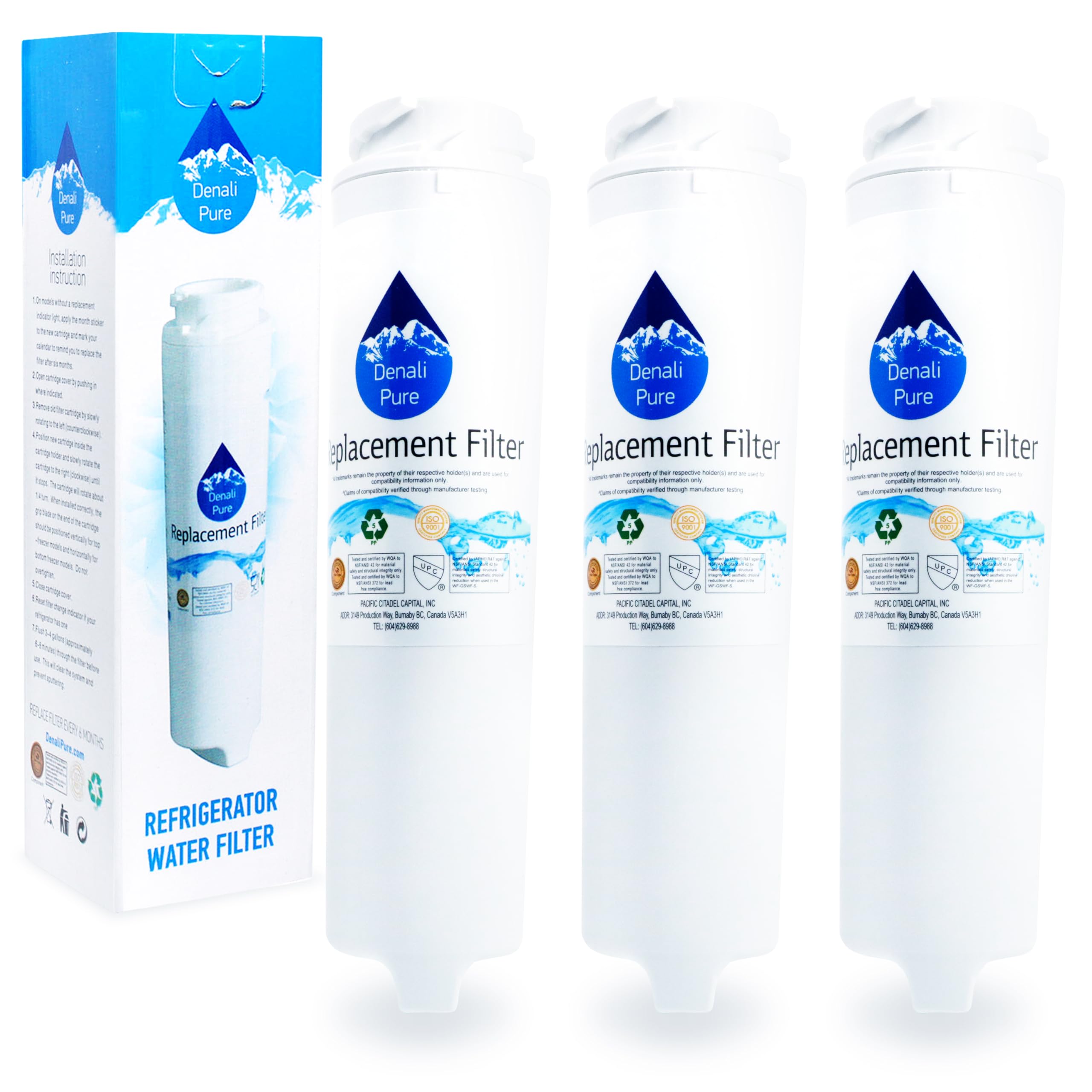 3-Pack GE PDS22MIWCBB Refrigerator Water Filter Replacement - Compatible with GE GSWF Fridge Water Filter Cartridge | Clean & Fresh Drinking Water for Home & Office
