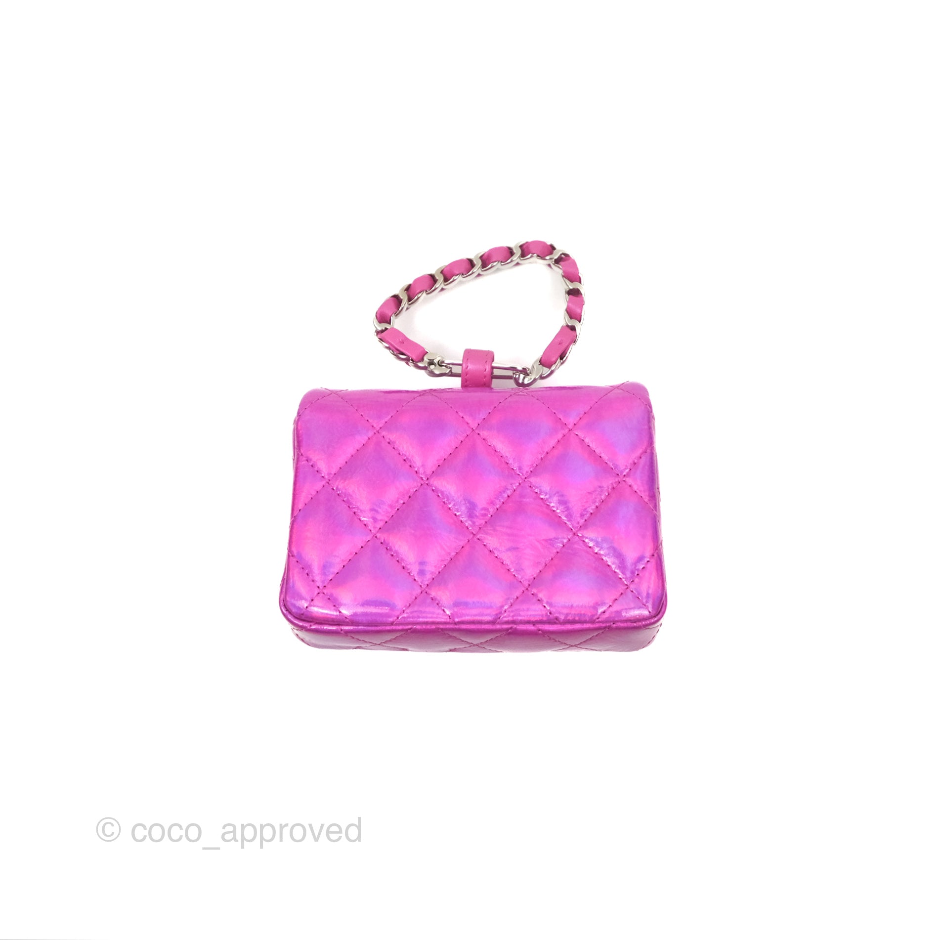 Chanel Fuchsia Iridescent Mirror Goatskin Card Holder with Hook - Luxury Wallet for Women, Perfect for Everyday Use & Travel Accessories