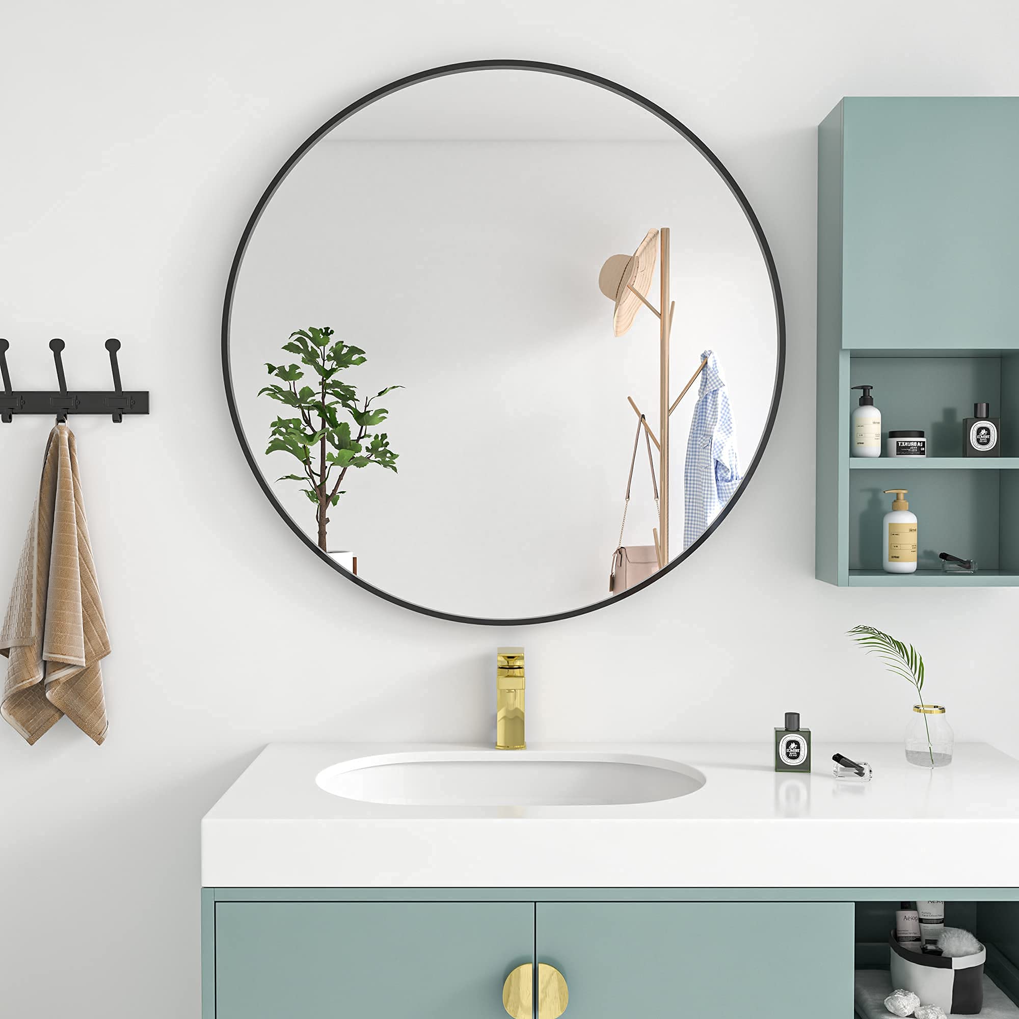 24 Inch Round Wall Mirror with Black Metal Frame - Bathroom, Bedroom, Living Room Decor - Modern Circle Vanity Mirror for Wall Mounting - Perfect for Entryway, Dressing Room & Home Decor (24 Inch)