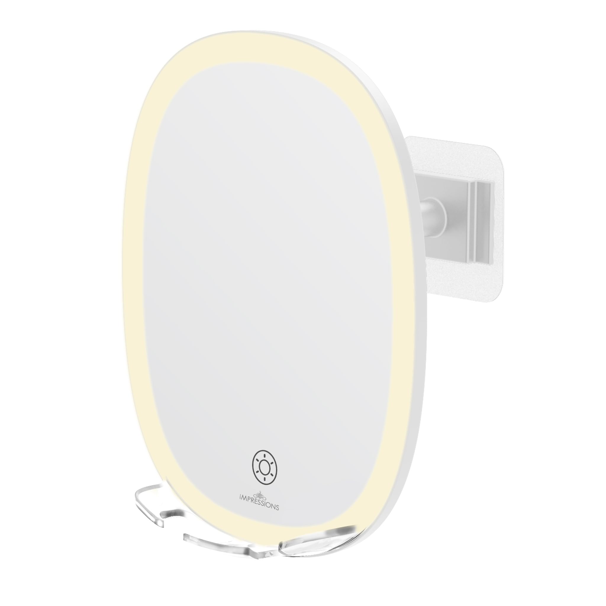 Fogless LED Shaving Mirror for Men - 360° Swivel Adjustable Travel Mirror with Razor Holder, Tri-Tone Lighting & Adhesive Base - Perfect for Bathroom, Gym Bag & Travel (White)