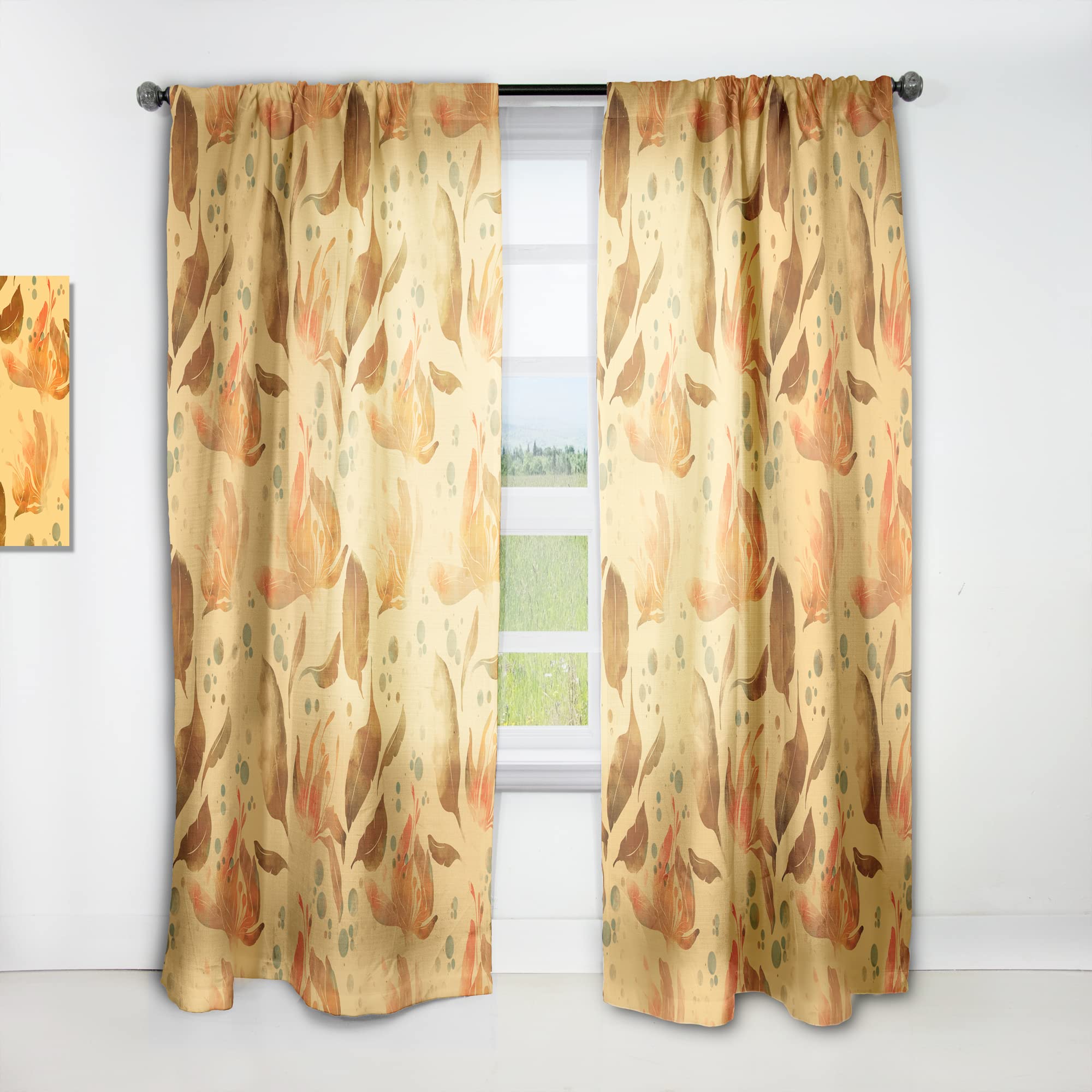 DesignQ Floral Leaf Tea Curtains - Thermal Insulated Blackout Drapes for Bedroom & Living Room (52x108, Single Panel) - Perfect for Home Decor & Light Control