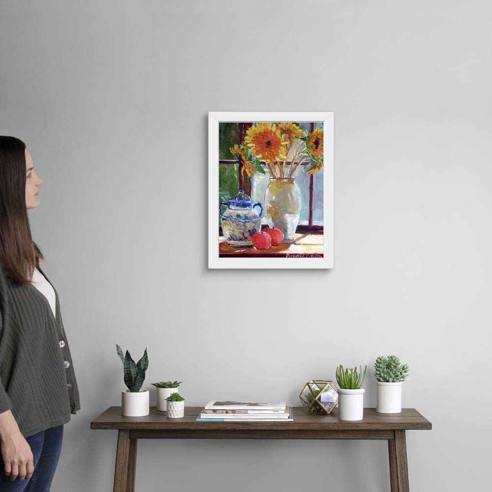 Sunflowers in a Vase White Framed Art Print - Still Life Wall Decor for Living Room, Bedroom & Office - Premium Canvas Painting for Home Decor