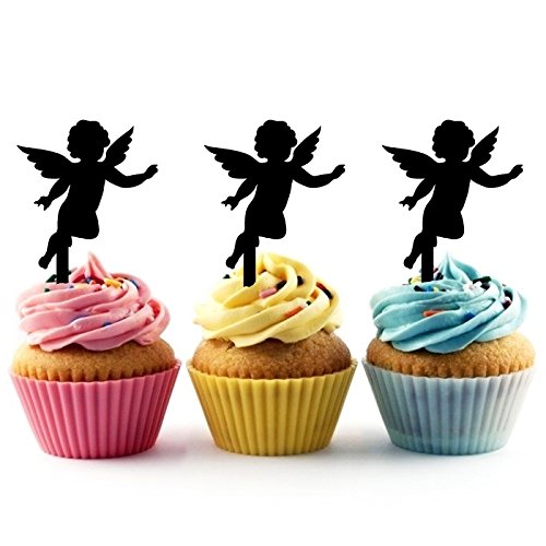 Cupid Angel of Love Silhouette Acrylic Cupcake Toppers - 10pcs for Wedding, Birthday & Party Decorations | Romantic Dessert Toppers for Cakes, Cupcakes & Sweet Tables