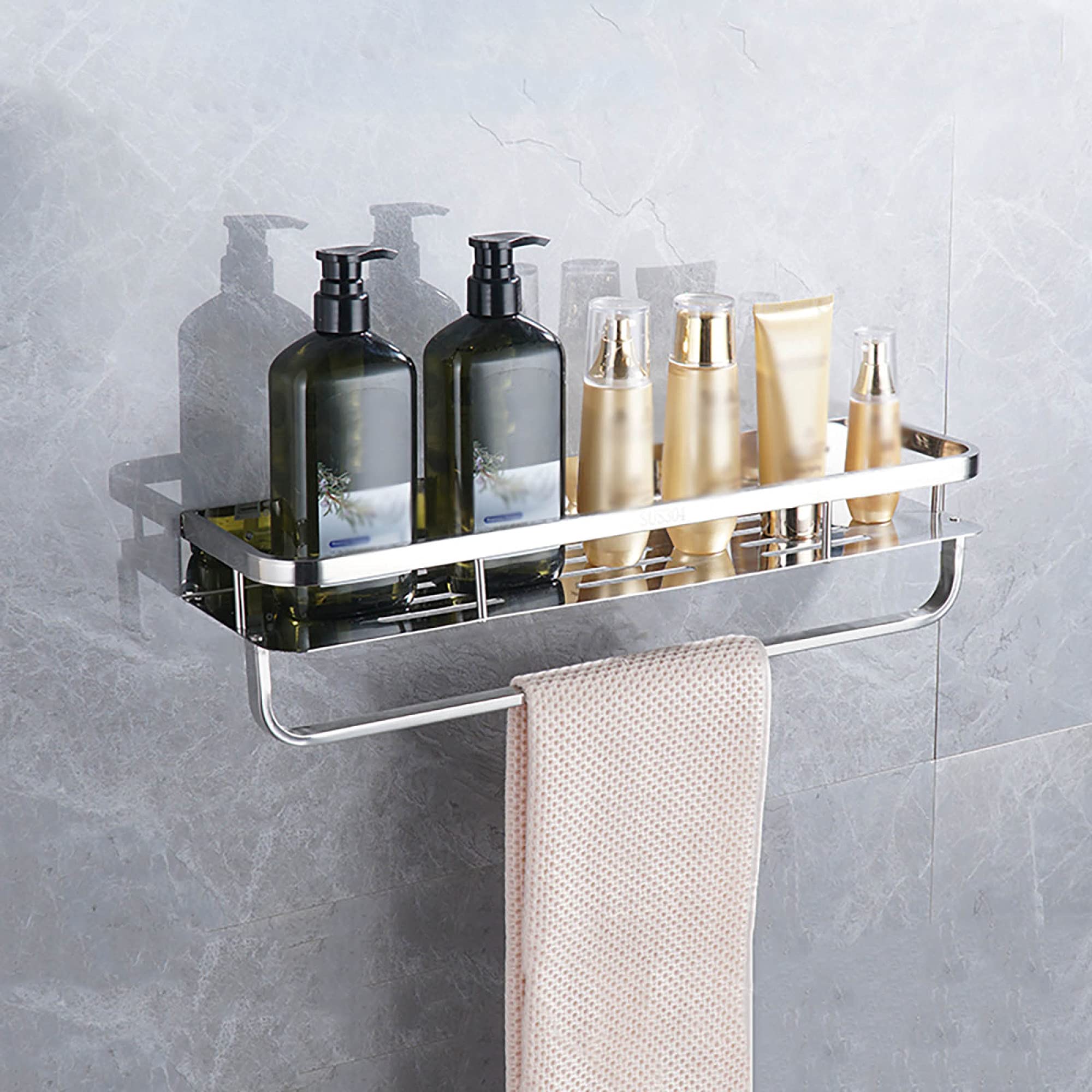 Stainless Steel Wall Mount Spice Rack - 24 Inch Floating Kitchen Shelf Organizer with Towel Bar | Rustproof 304 Stainless Steel | Perfect for Small Kitchens, Pantries & Spice Storage Organization