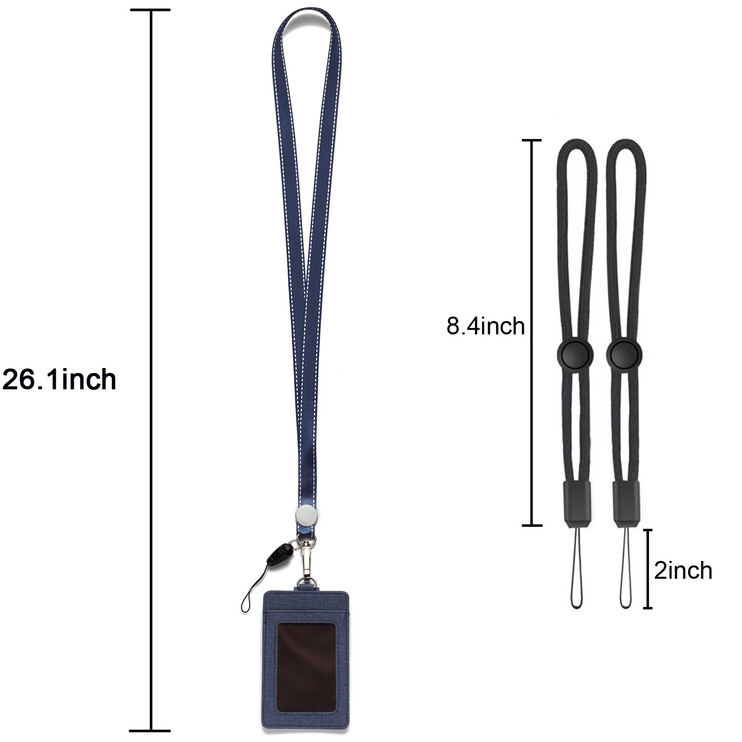 YOUOWO Adjustable Neck Lanyard with PU Leather ID Badge Holder - 2-Sided Vertical Design, 1 Window & 2 Card Slots for Office & Events (Deep Blue)