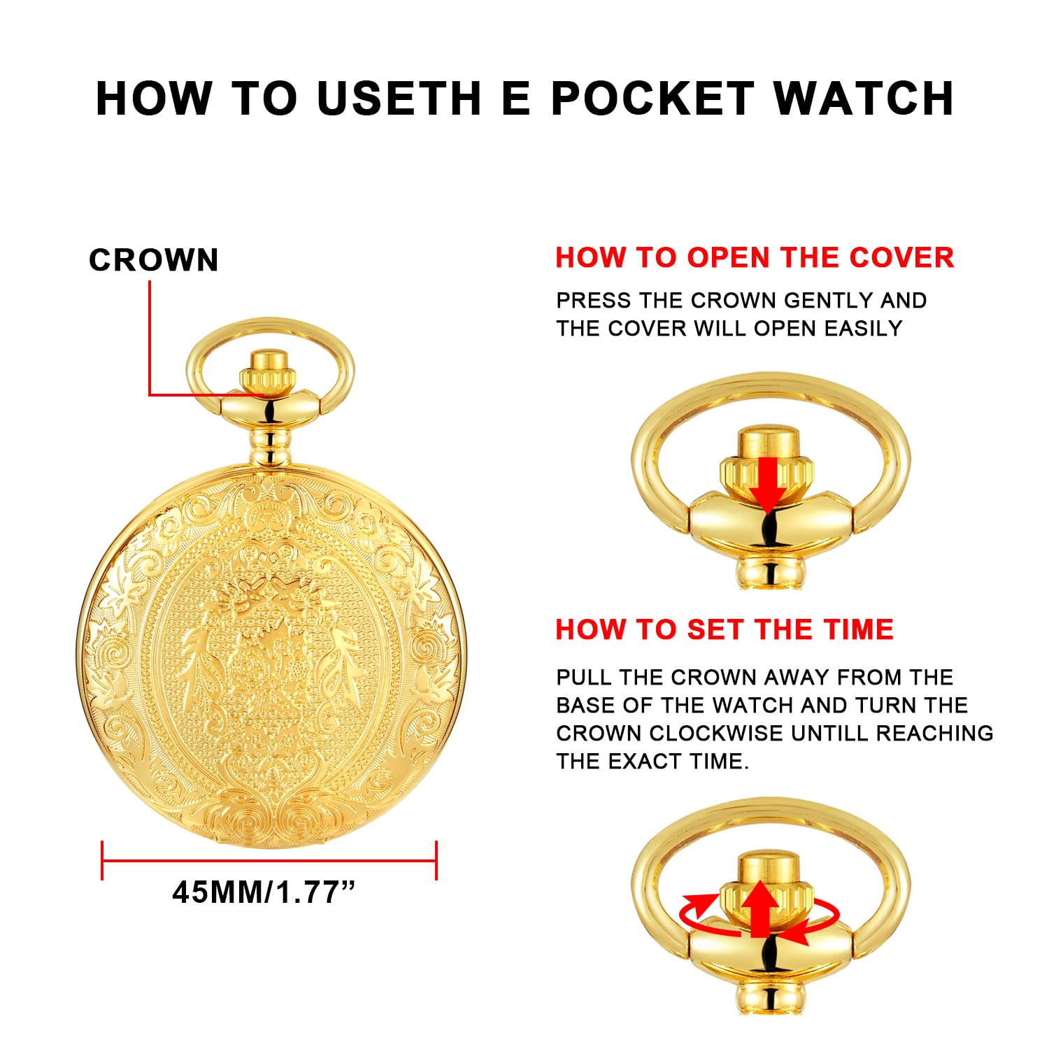 Gold Roman Numeral Pocket Watch with Chain for Men - Vintage Gift & Wedding Accessory