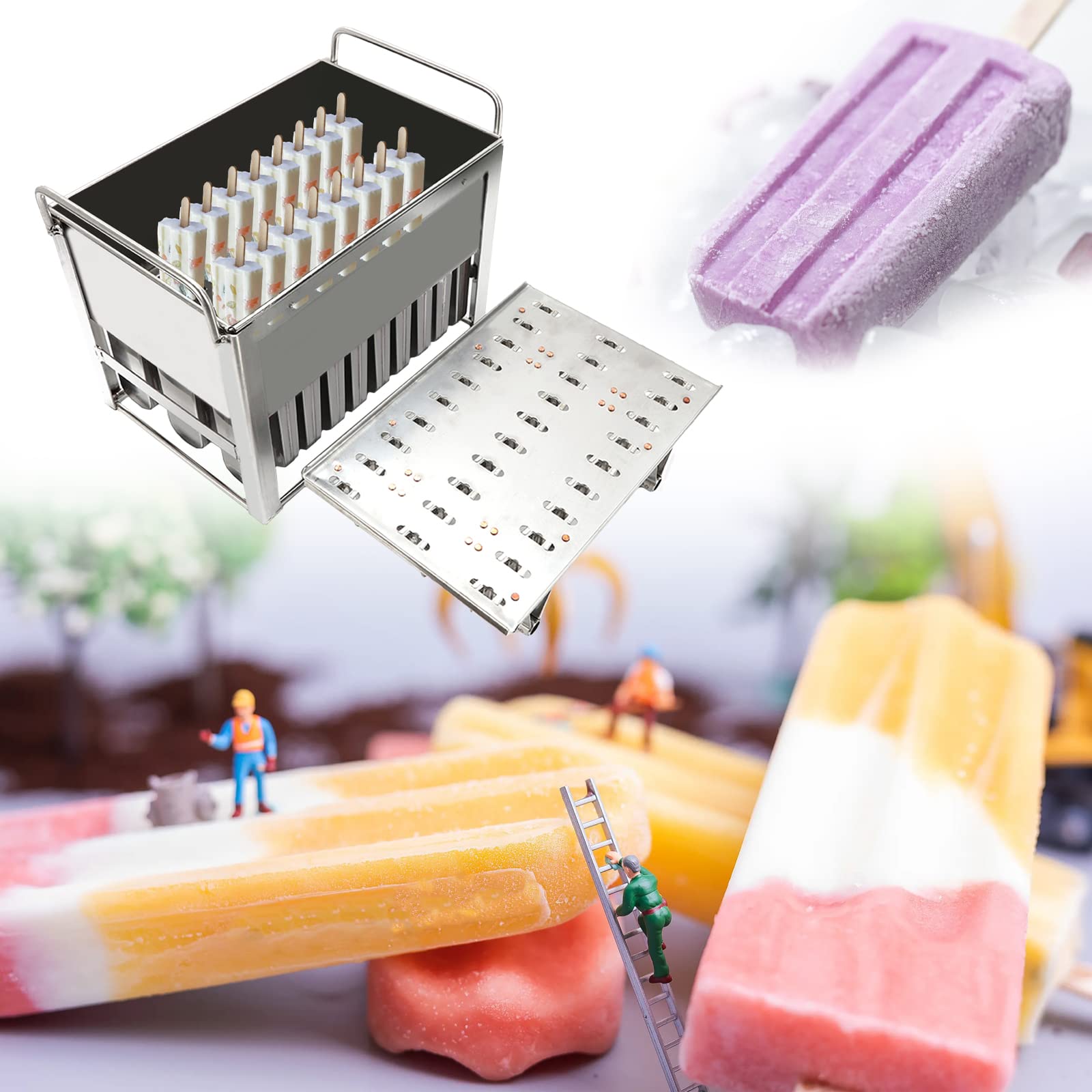 Stainless Steel Popsicle Molds Set - 30 Reusable Ice Pop Molds for Homemade Ice Cream, Commercial Kitchen Use & Fast Freezing | Perfect for Summer Treats, Party Snacks & Healthy Dessert Making