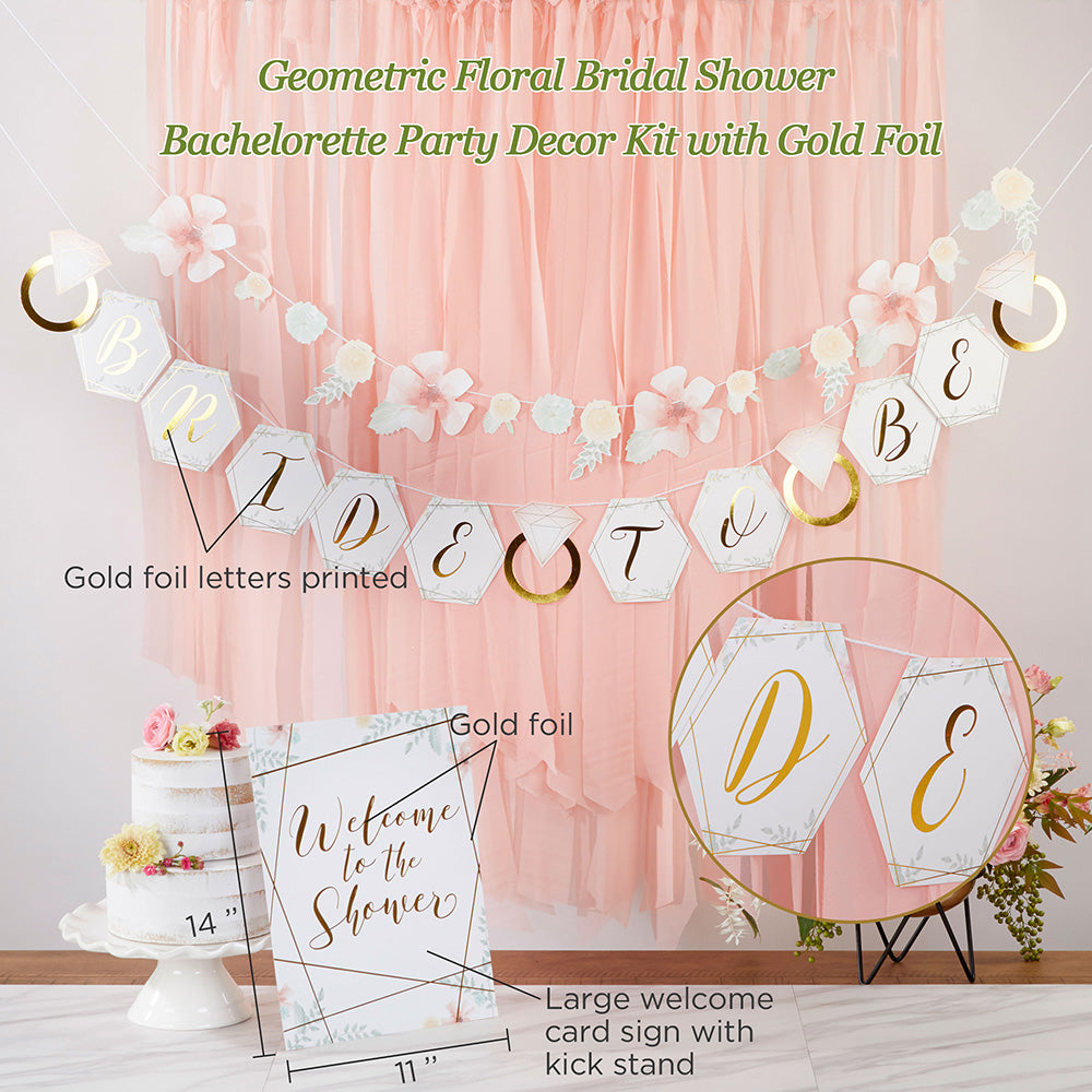 Elegant Geometric Floral Bridal Shower Kit - Wedding Party Decorations & Invitations Set - Perfect for Bridal Showers, Baby Showers & Wedding Decor