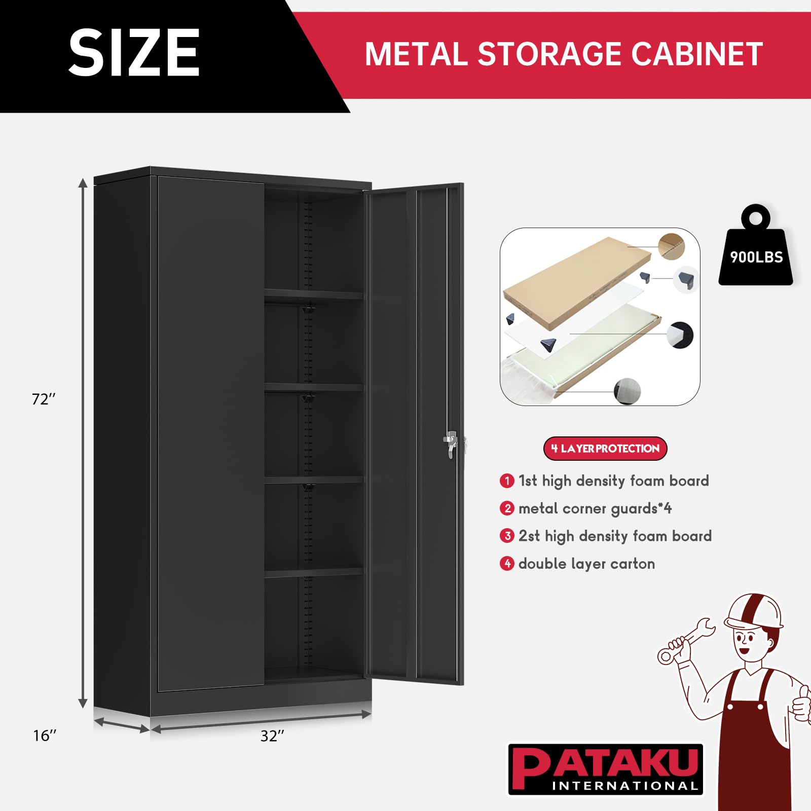 5-Tier Metal Garage Storage Cabinet with Locking Doors & 4 Adjustable Shelves - Heavy Duty Steel Tool Organizer for Home, Office, Workshop & Warehouse | Perfect for Storing Tools, Equipment & DIY Supplies