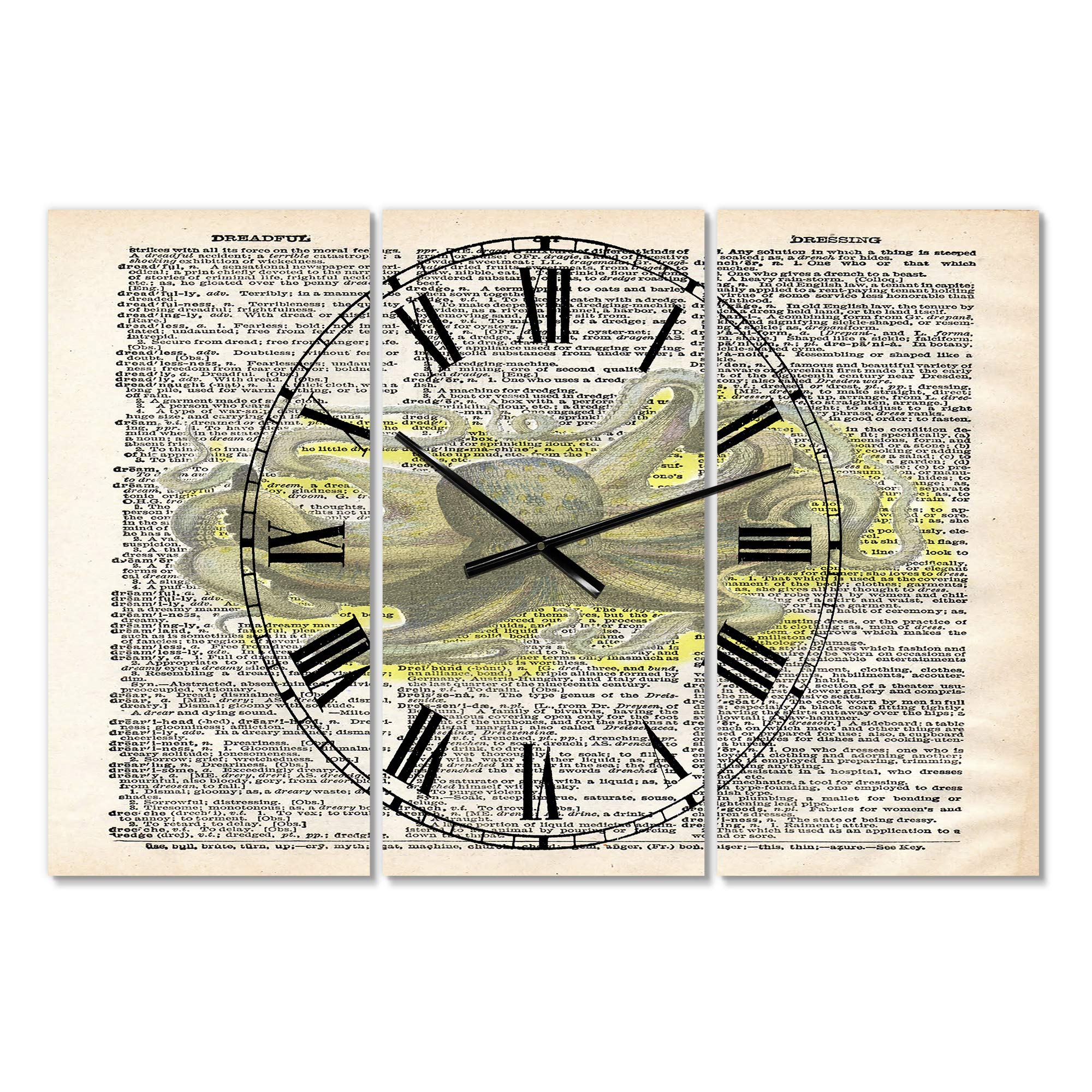 DesignQ Nautical Coastal Wall Clock - 'Dreadful Octopus IV' Brown Round Vintage Clock for Bedroom, Living Room & Office Decor | Perfect for Beach House, Coastal Theme & Home Interior Design