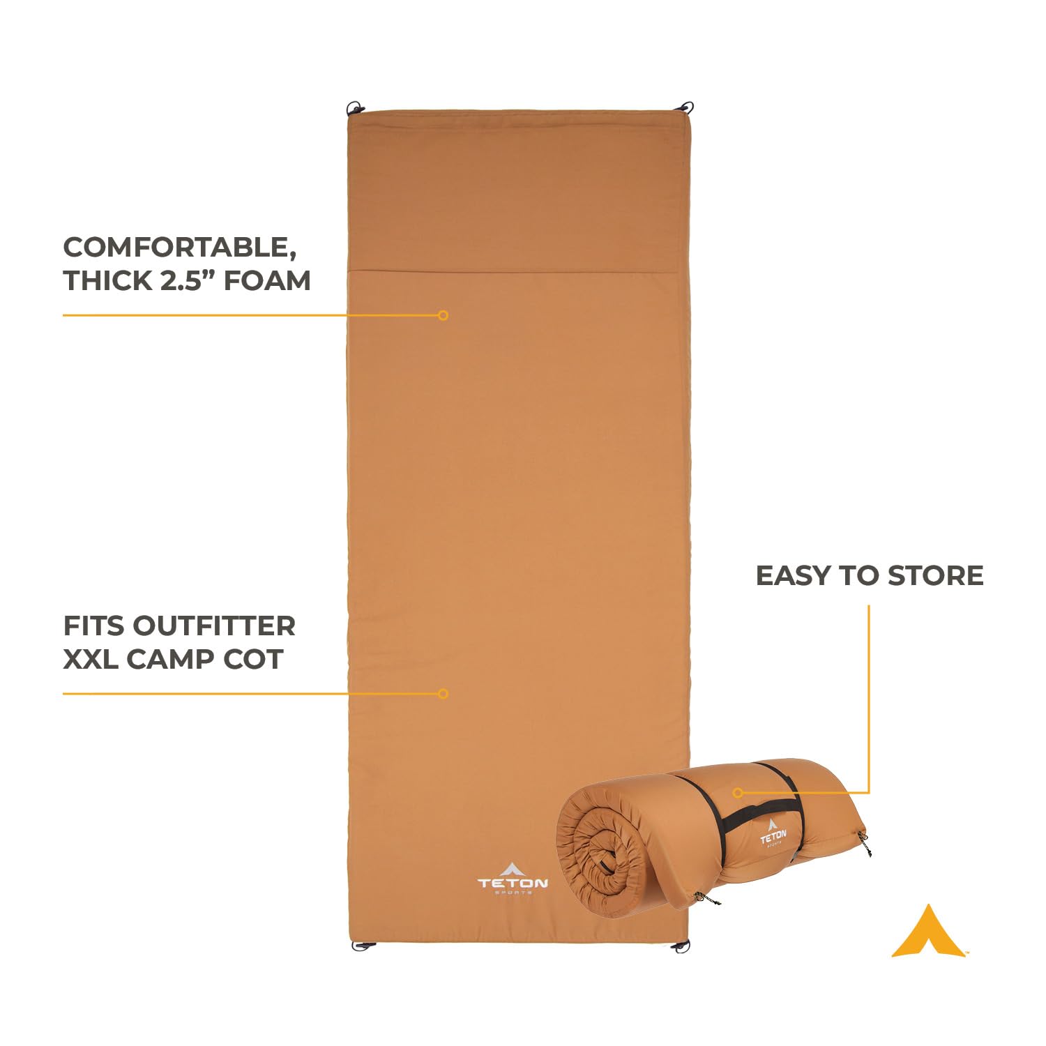 Teton Canvas Camp Pad - Comfortable Sleeping Pad for Car Camping & Outdoor Adventures - Durable Brown Camping Mat for Tents, RVs & Backpacking