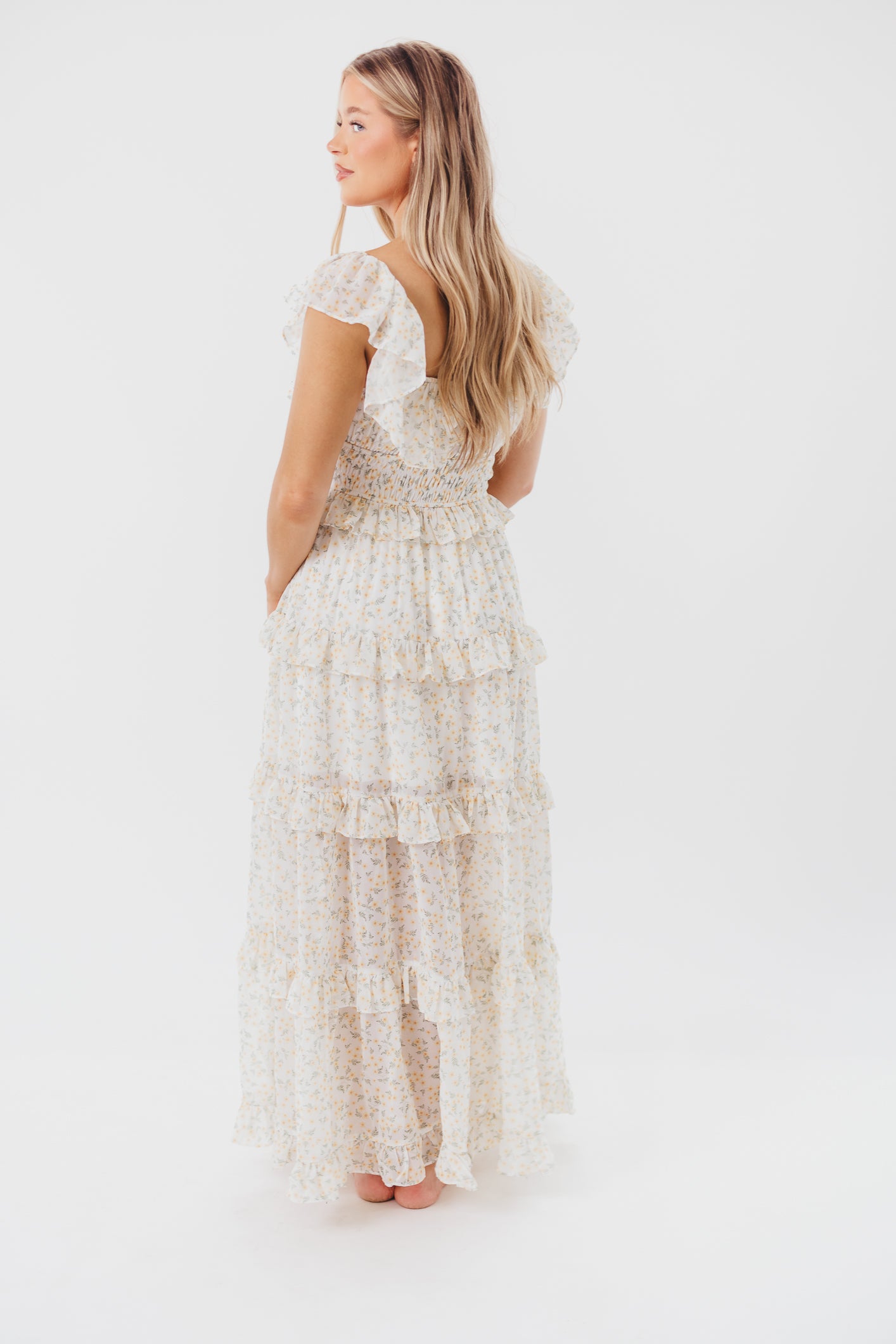 Astrid Ruffle Detail Maxi Dress - Yellow Floral Maternity Dress for Pregnancy | Bump Friendly, Comfortable & Stylish for Baby Showers, Maternity Photos & Summer Occasions