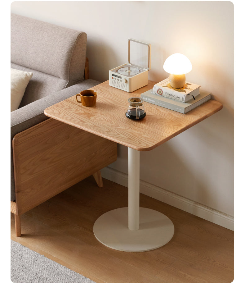 Solid Oak Wood Lift-Top Side Table - Adjustable Height Coffee Table for Living Room, Bedroom, or Office Use