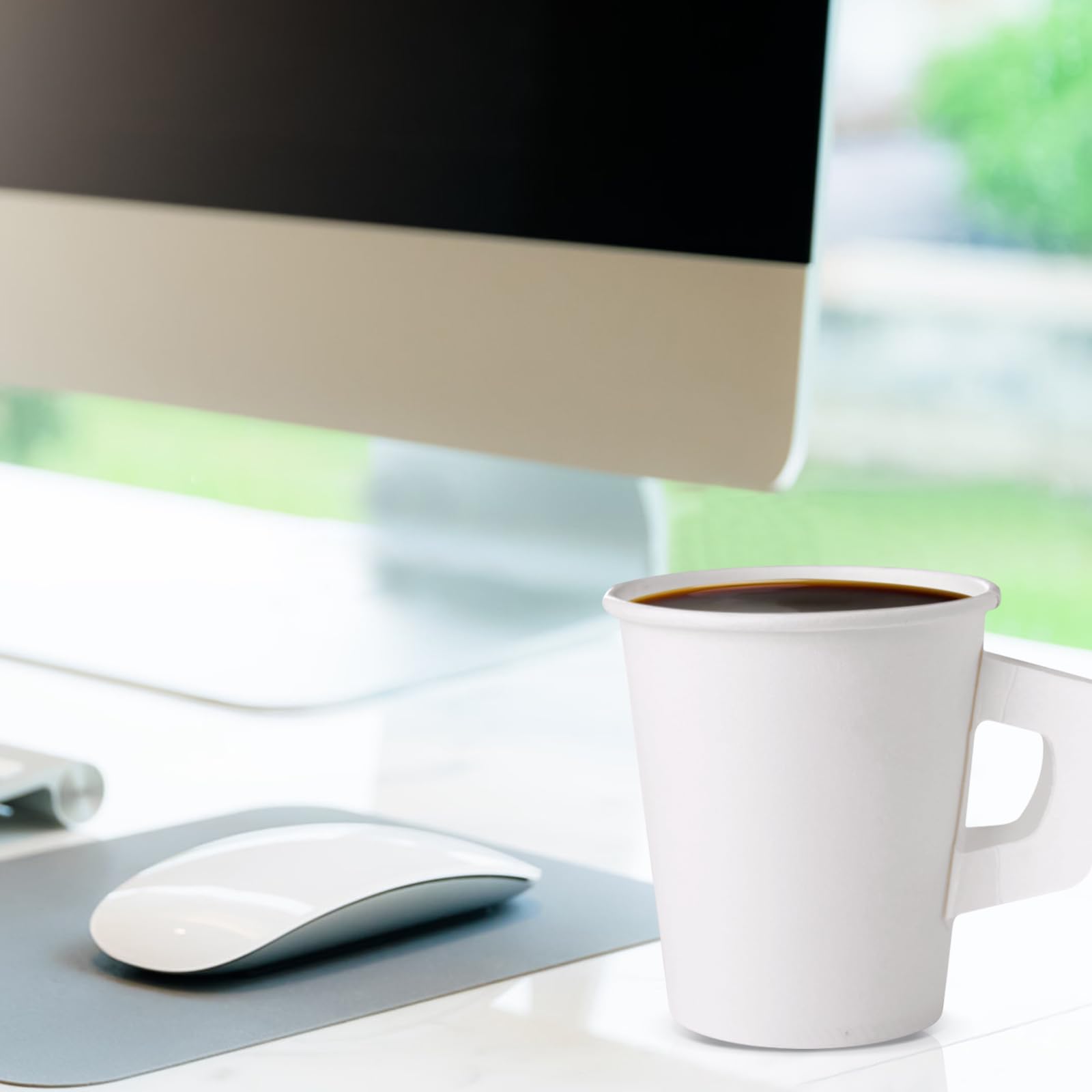 Jippedea 8 Oz Disposable Coffee Cups with Handles - 50 Pack Eco-Friendly Paper Cups for Hot Beverages, Ideal for Hotels, Motels, Home Cafes, Bistros, and Parties - Perfect for Serving Tea, Coffee, and Hot Chocolate at Events or Daily Use