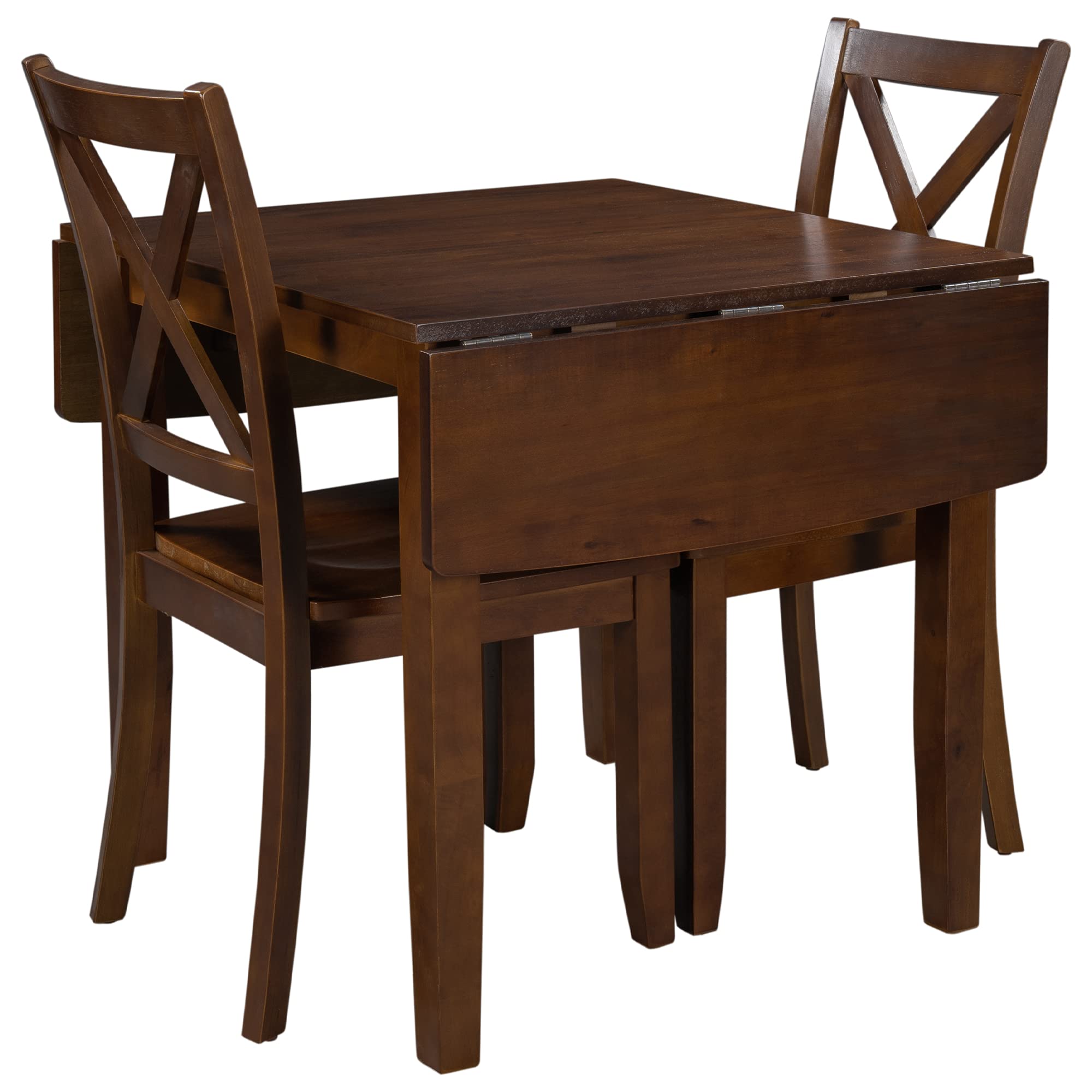 LZ LEISURE ZONE 3-Piece Drop Leaf Dining Table Set with 2 X-Back Chairs - Space Saving Wooden Kitchen Table for Small Spaces, Breakfast Nook & Apartment Dining | Perfect for Compact Homes, Studios & Cozy Kitchens