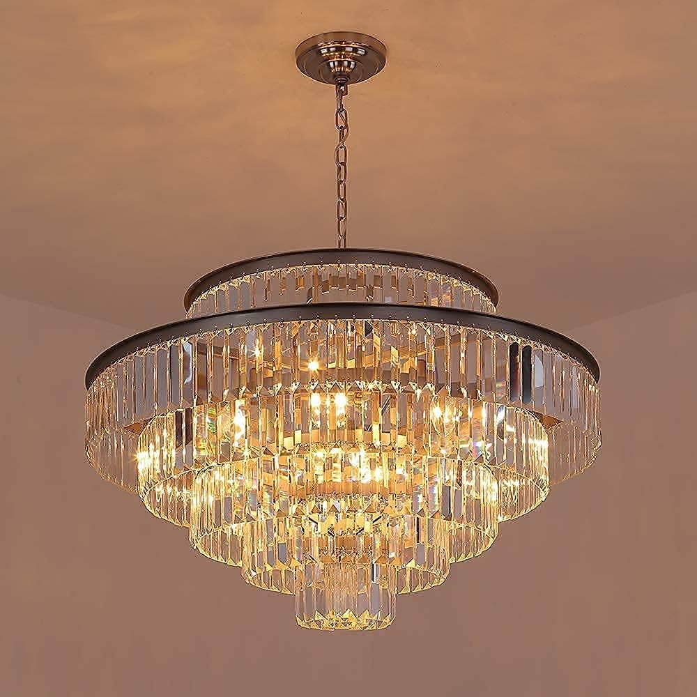 Modern Round Crystal Chandelier - 7-Tier 17-Lights Nickel Finish for Dining Room, Living Room, Bedroom & Entryway - Elegant Lighting Fixture for Home Decor & Wedding Venues
