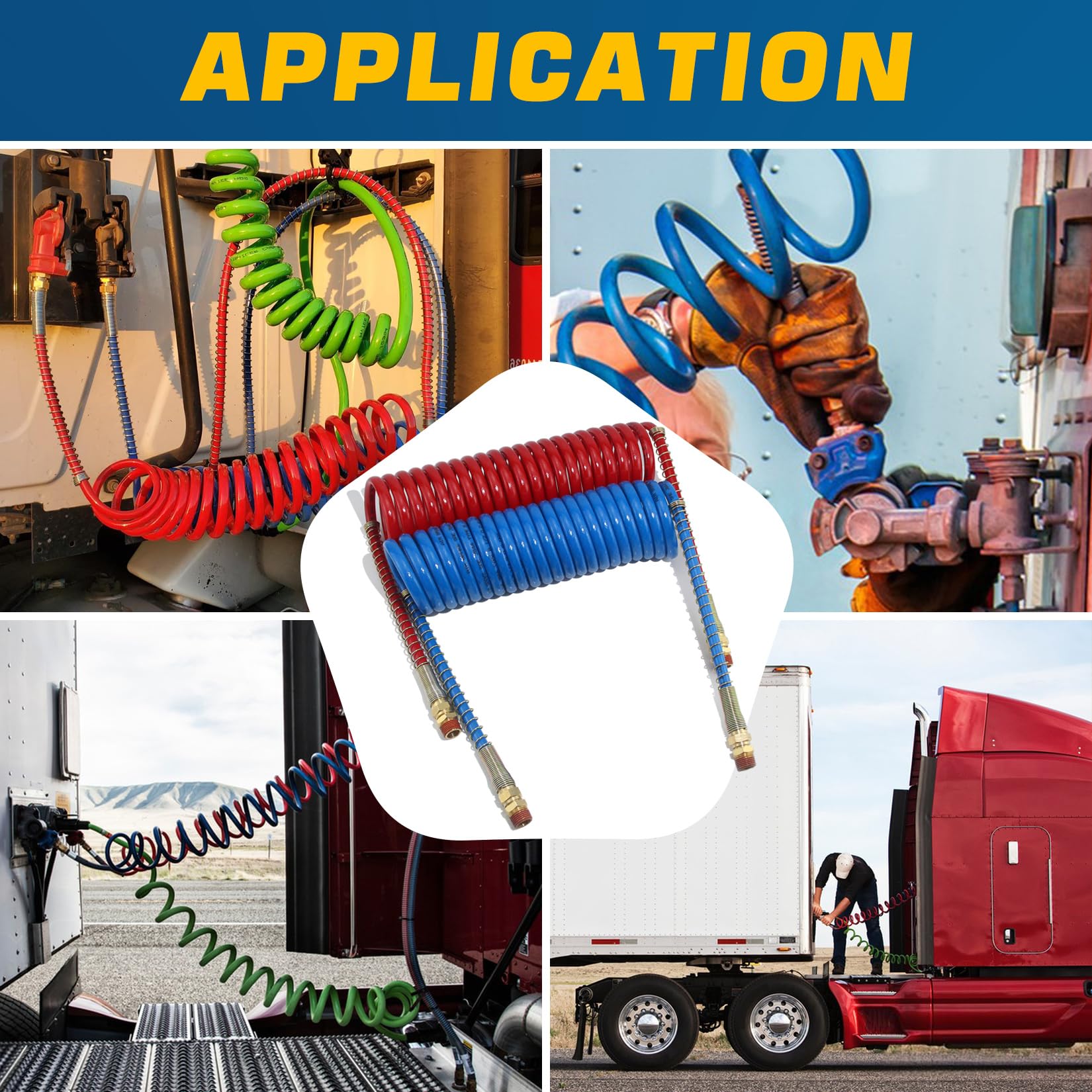 15Ft Coiled Air Brake Hoses Assembly for Semi Truck - 12