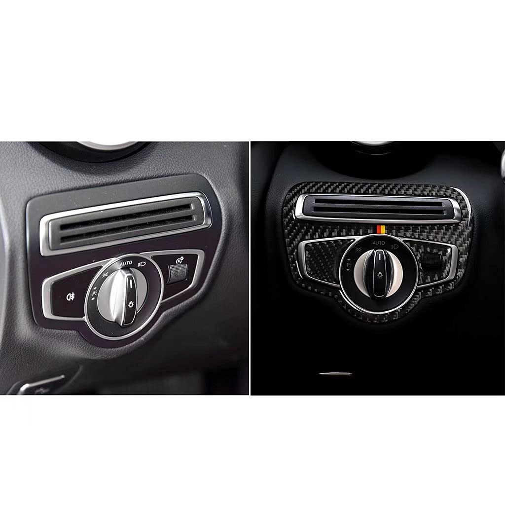 Mercedes-Benz C E Class GLC W213 W205 X253 2015-2021 Carbon Fiber Headlight Switch Frame Trim Sticker - Black Interior Upgrade for Enhanced Luxury Driving Experience