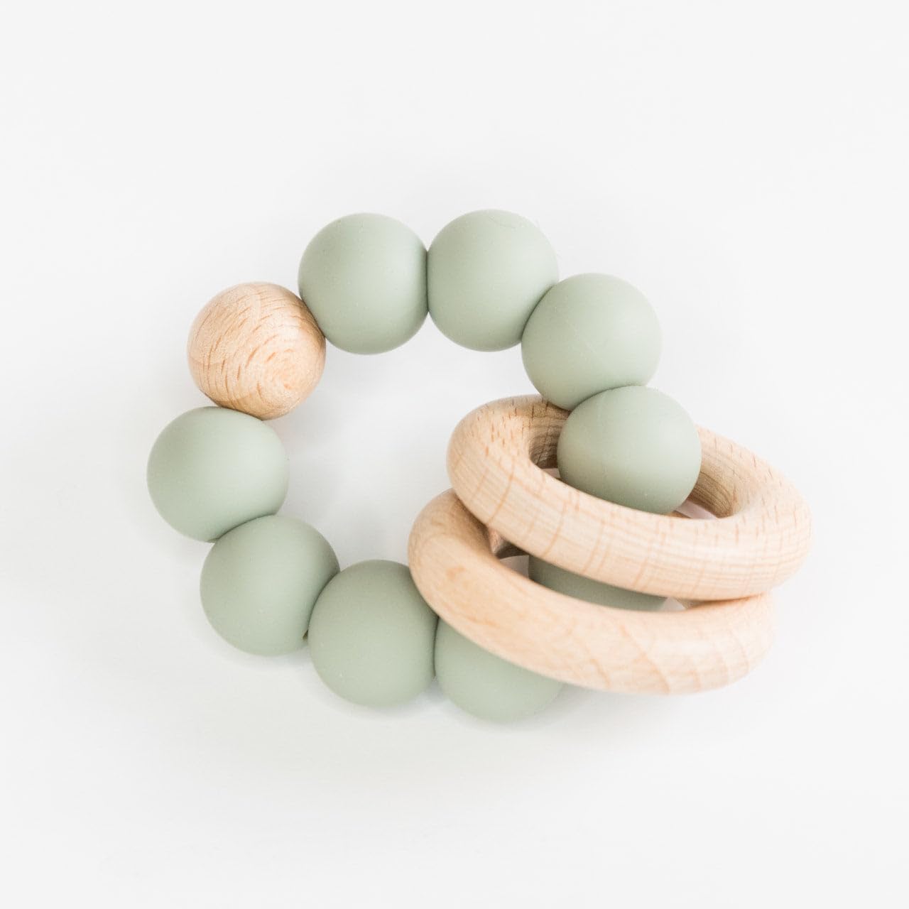 GUCHIGU BPA-Free Natural Wood & Silicone Baby Teething Ring - Safe Teether Toy for 6-12 Month Old Infants - Food Grade Wooden Chew Toy for Soothing Sore Gums (Green, 1-Pack) | Perfect for Home, Travel & Daycare Use