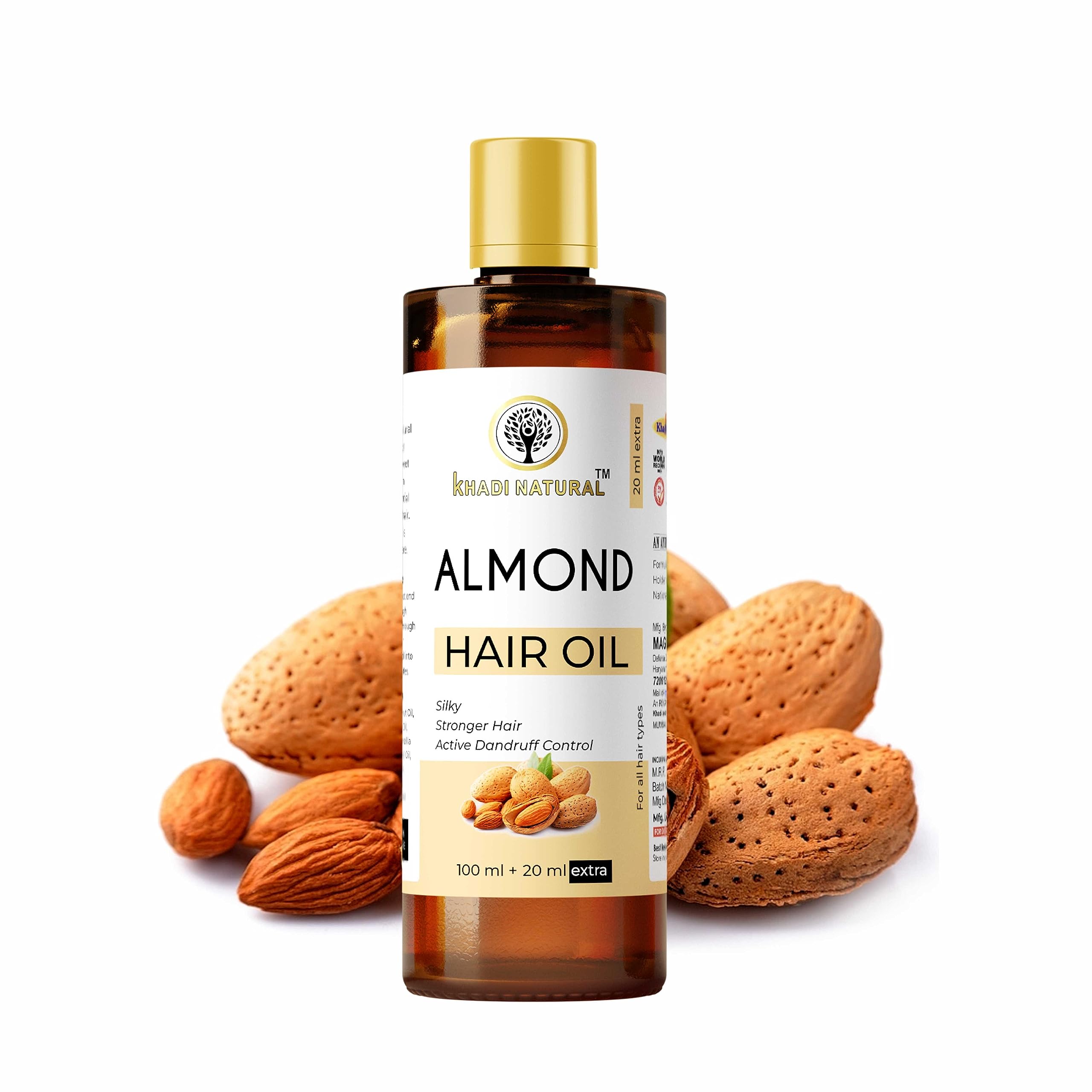 Khadi Natural Almond Hair Oil 120ml - Nourishing & Strengthening Hair Treatment for Dry & Damaged Hair - Pack of 2 (120ml Each) - Perfect for Daily Hair Care & Scalp Massage