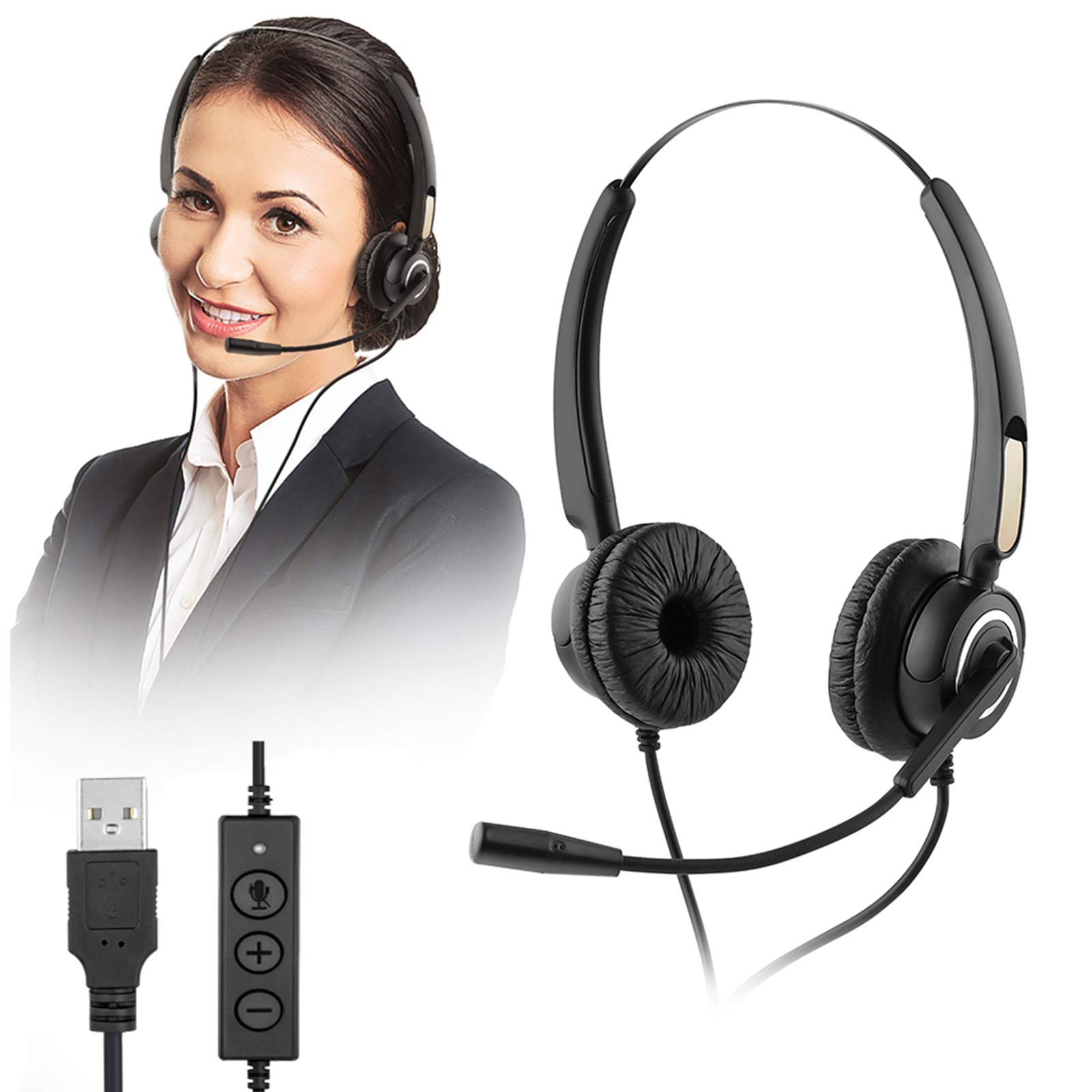 Noise Cancelling USB Headset with Microphone - MCHEETA Wired Call Center Headset for Skype, Online Courses, PC & Laptop - Perfect for Remote Work, Gaming & Virtual Meetings