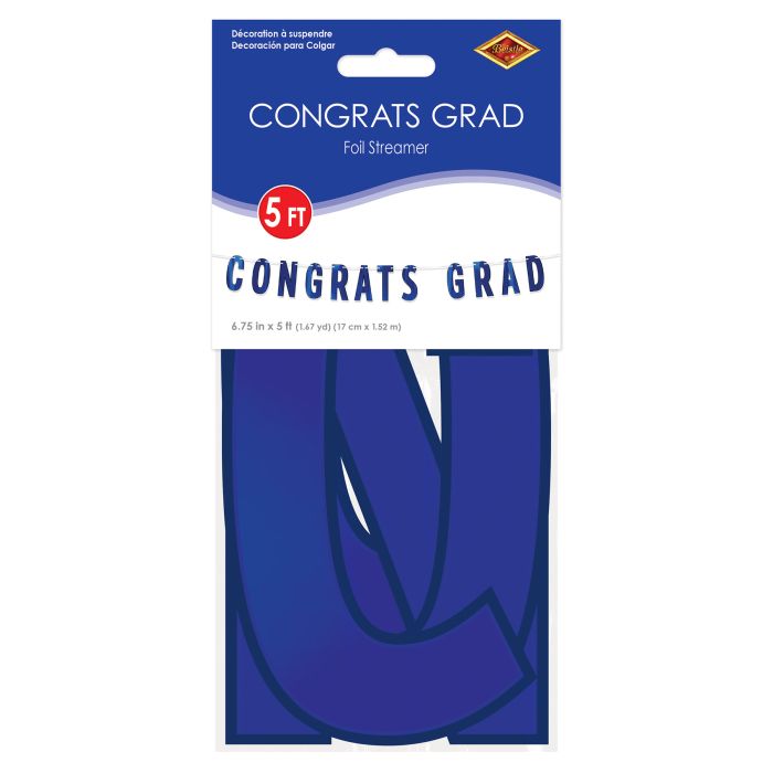 12 Pack Beistle Blue Foil Graduation Streamers - Congratulations Grad Party Decorations for Graduation Ceremony, School Events & Celebration Decor