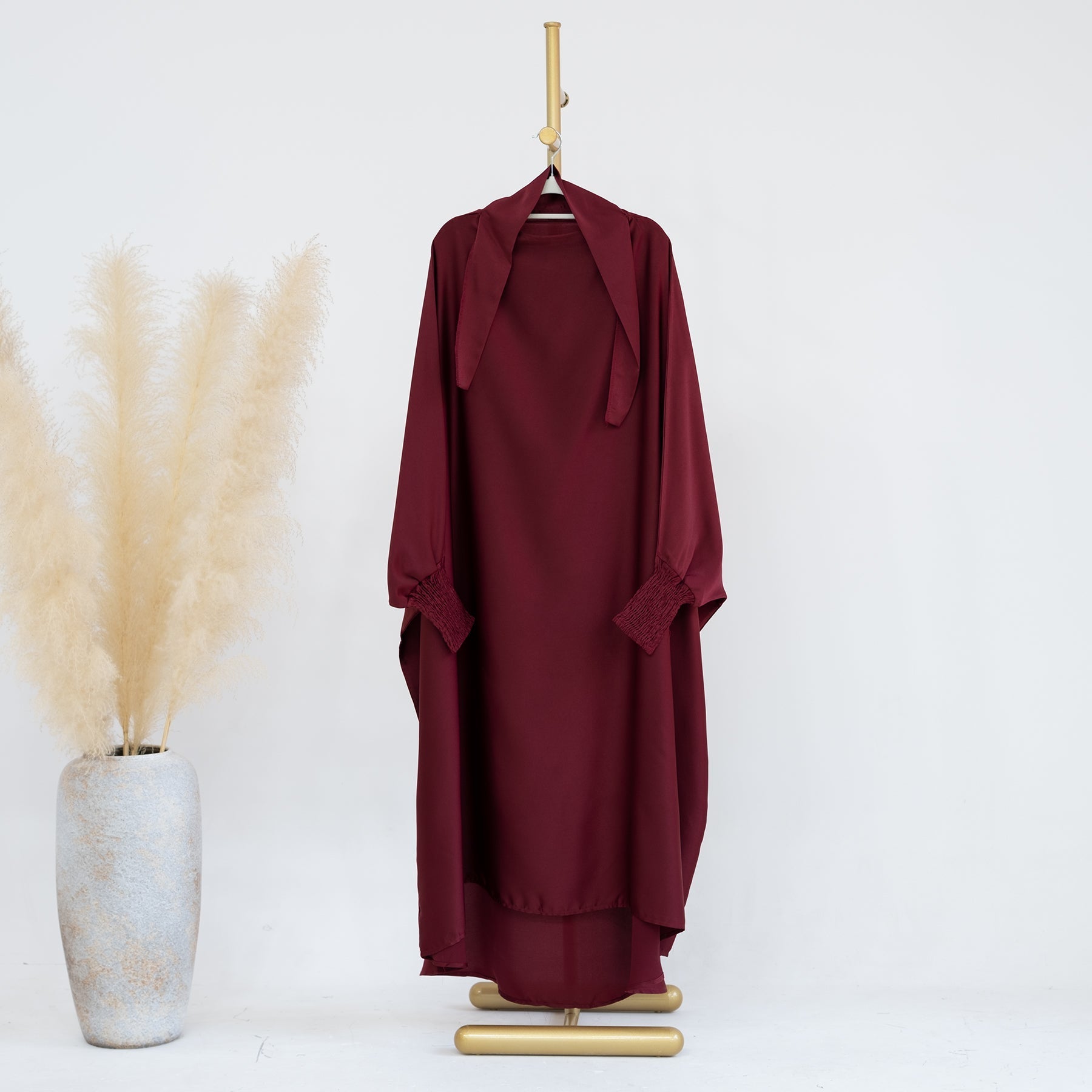 Marwa Kids Satin Jilbab Hijab - Wine Red Modest Islamic Headscarf for Girls | Perfect for School, Prayer & Special Occasions