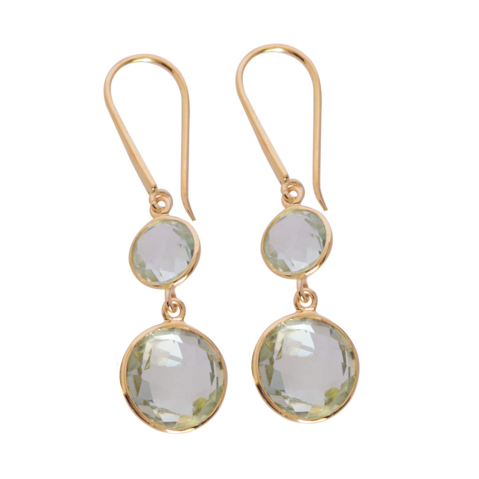 Handmade 925 Sterling Silver Gold Plated Green Amethyst Dangle Earrings for Women - Elegant Gemstone Jewelry Gift for Birthday, Party & Special Occasions