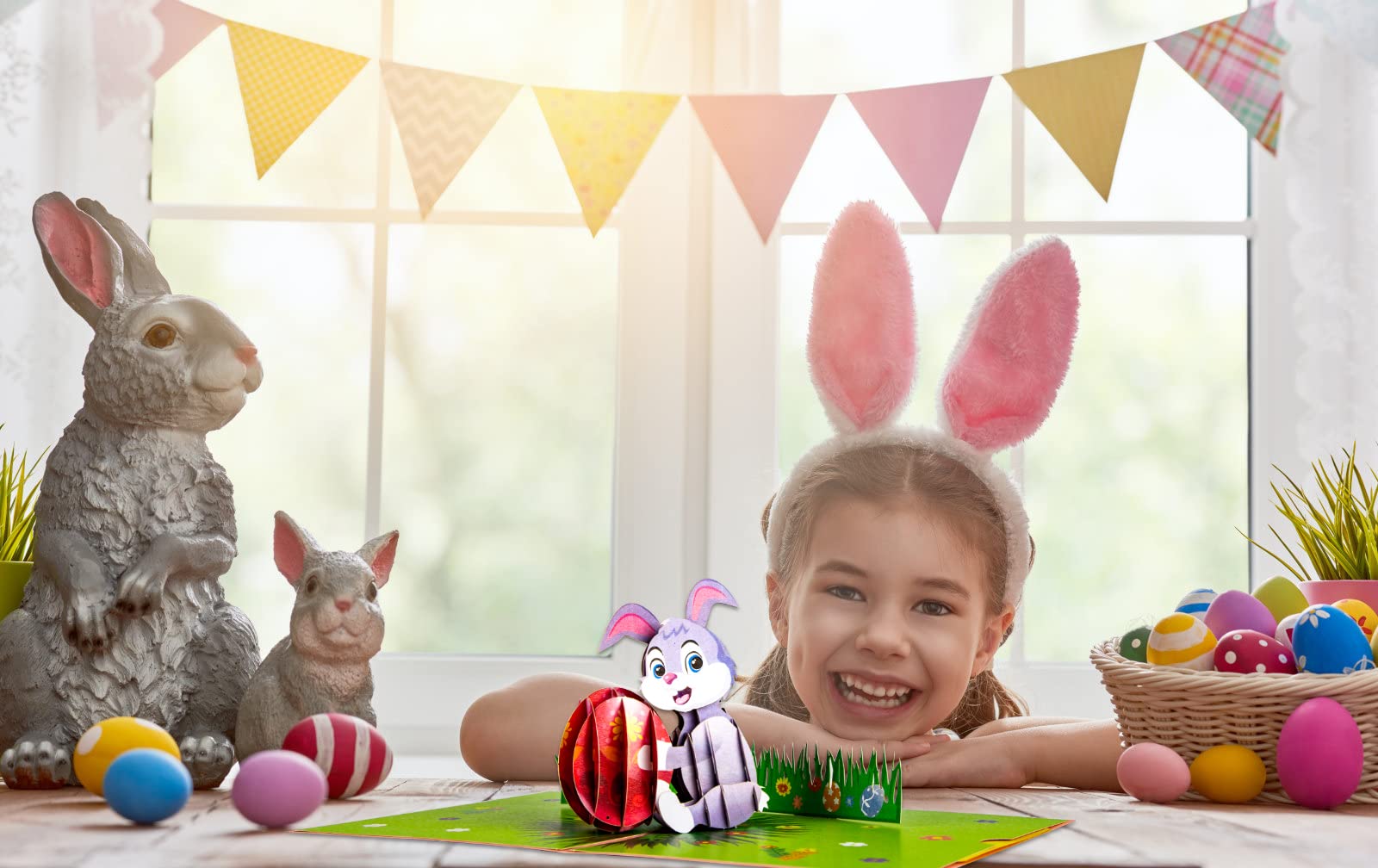 FLYAB 3D Easter Pop Up Greeting Card - Funny Bunny & Eggs Design with Envelope | Spring Festival Gift for Kids, Children, Boys, Girls, Grandsons & Granddaughters | Perfect for Easter Celebrations, Birthday Surprises & Holiday Greetings